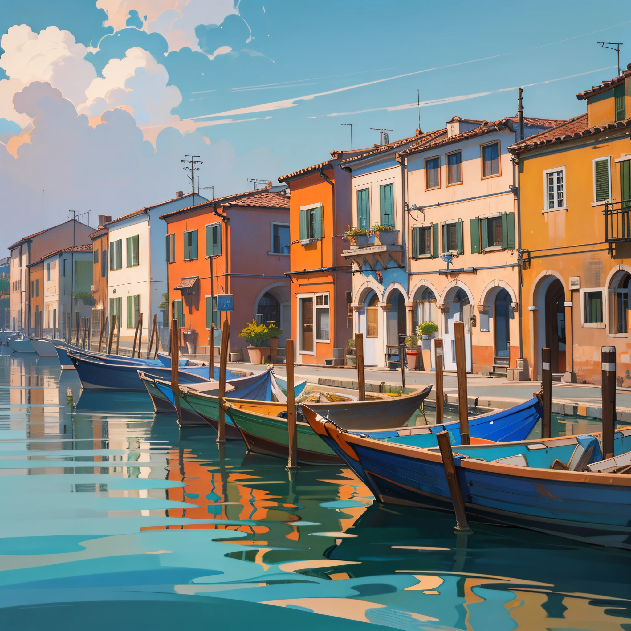 Please create 5 oil painted images of Murano Island - famous for its glass production, with many factories and glass shops that is located in Italy --auto --s2