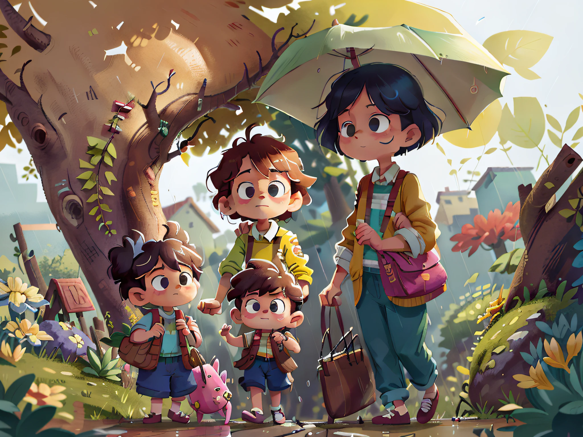 On a windy day, the "Pillipillias" saw a lady trying to hold her umbrella. Quickly, they ran up to her and offered help. Together they walked home, shielding the lady from the rain. The twins understood that small gestures of kindness make a difference in people's lives.