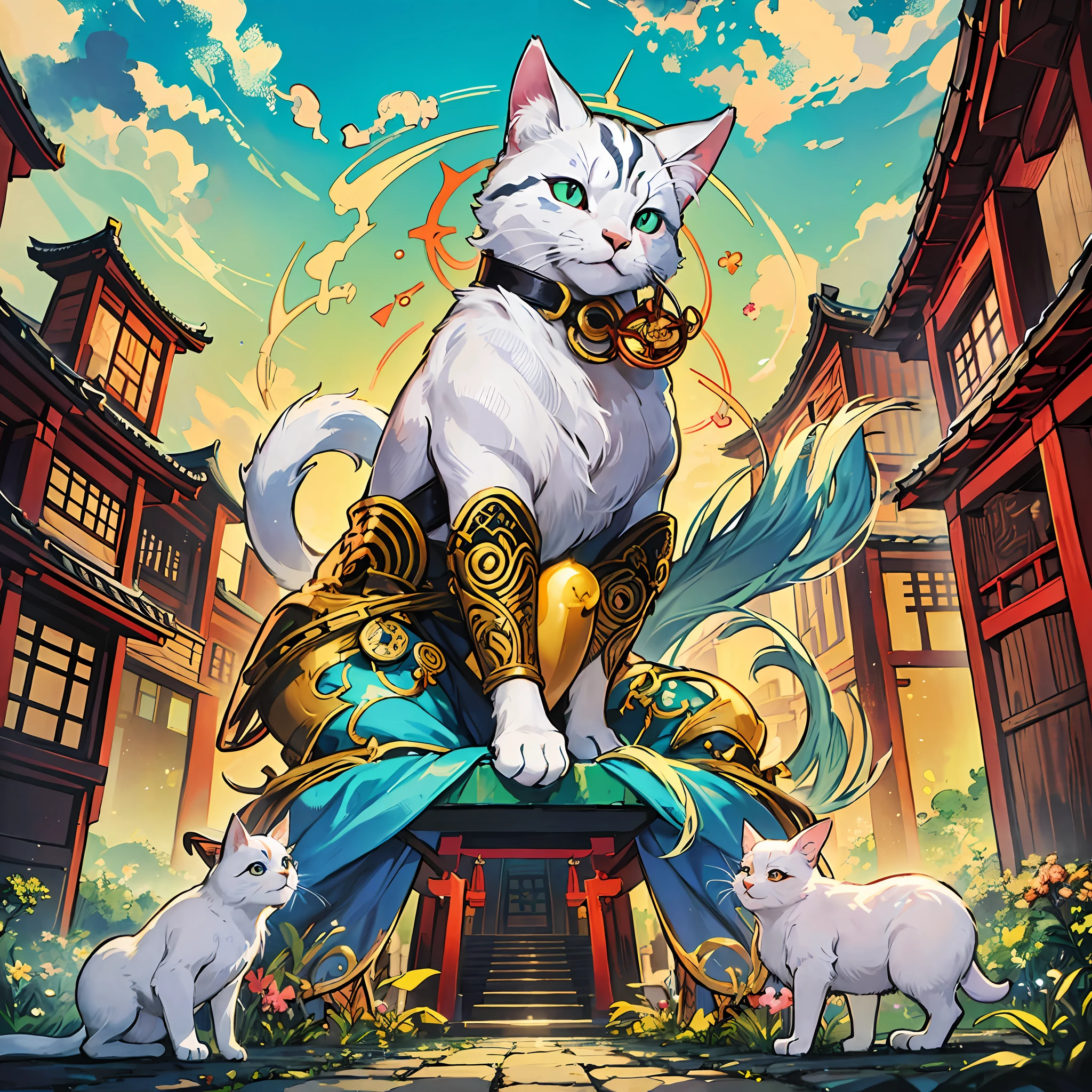 The precincts of the shrine begin to climb as the morning sun shines in the eastern sky. Under the beautiful torii gate that stands in the precincts, a particularly large beckoning cat is standing.
The beckoning cat has a magnificent posture, stretches its back and has a graceful expression. A golden bell is worn around his neck, and a faint sound echoes every time it sways in the breeze. The eyes of the beckoning cat shine and shine as if to symbolize wisdom and good fortune.
Around the beckoning cat, various large and small beckoning cats gather. Red beckoning cat, white beckoning cat, black beckoning cat, etc., various colors and patterns add color. Each of them stands in a different pose and raises his hands in a posture that invites good luck.
The light of the morning sun penetrates the torii gate, giving it a mysterious glow. The light illuminates the beckoning cats, making their presence even more pronounced. It is as if the beckoning cats are blessed by the sun.
This fantastic scenery will bring happiness and prosperity to visitors. The beckoning cats smile quietly and accept people's wishes with their charm. In a sacred space on a phantom island, the beckoning cats are a presence that bestows peace of mind and happiness.
As you gaze at this landscape, you will be enchanted by its mystical power. And here we can join hands with wishes and receive new luck and fortune. --auto --s2
