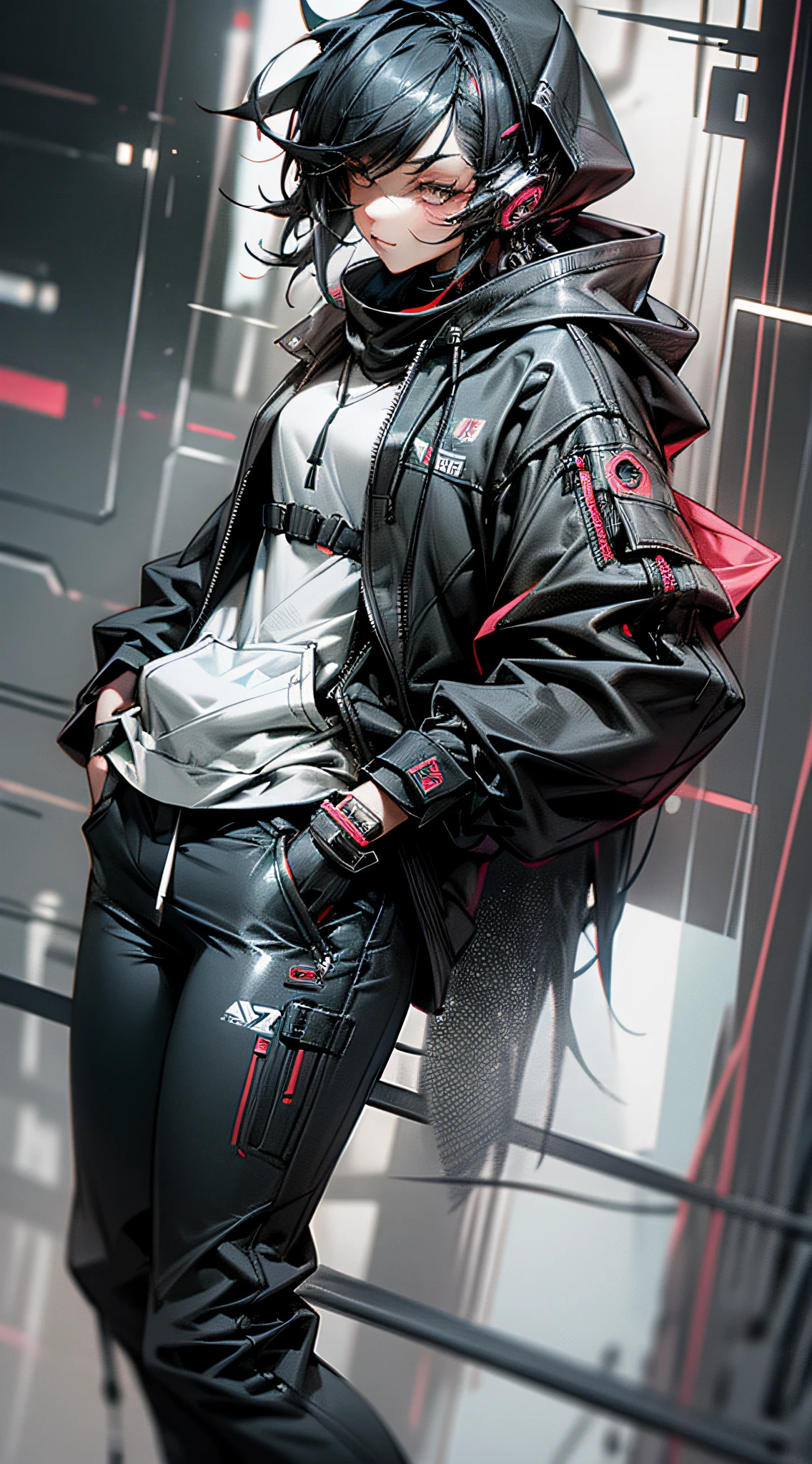 Black hoodie, black pants, cyberpunk --auto --s2