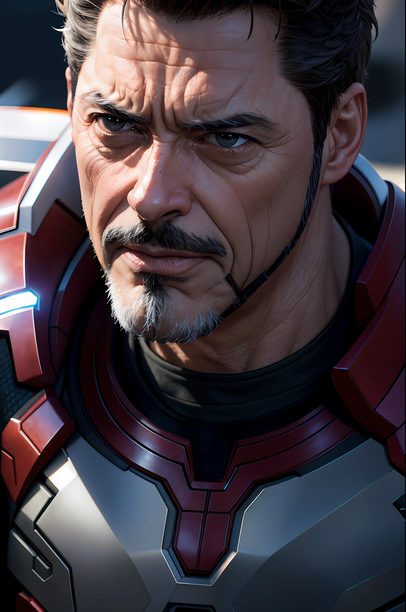 Marvel, Old man Tony Stark, realistically, dynamic lights, old, gray stubble, full shoot, (extremely detailed CG unity 8k wallpaper), trending on ArtStation, trending on CGSociety, High Detail, Sharp focus, dramatic, photorealistic