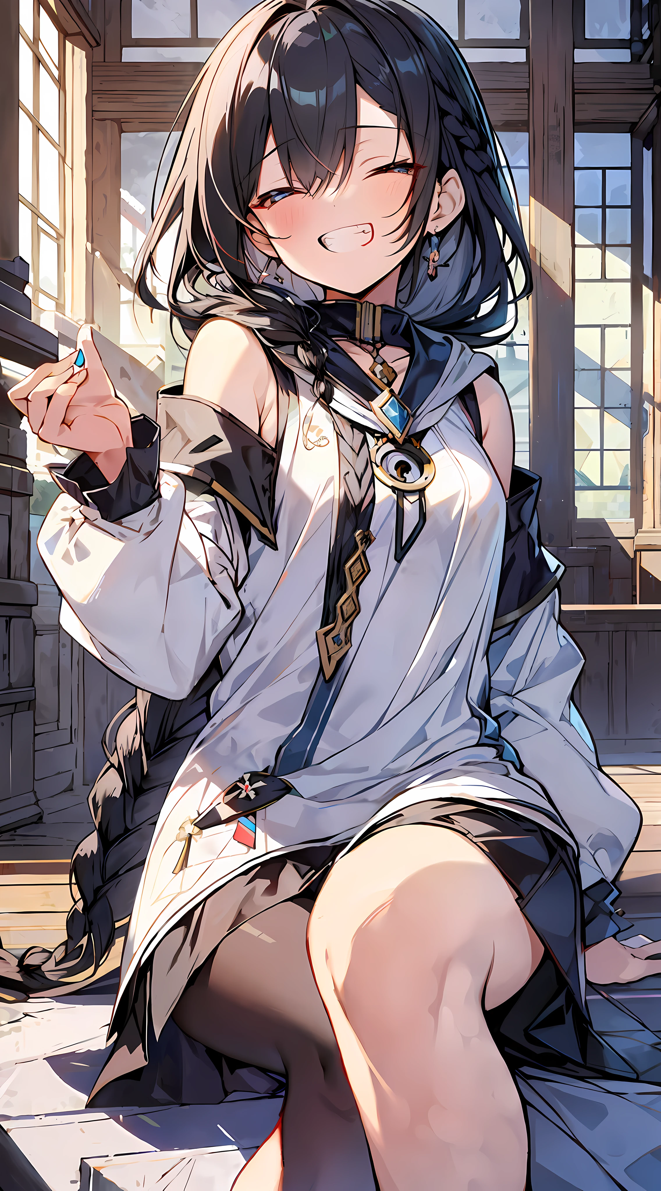 anime girl sitting on a bench holding a gun in her hand, from arknights, from girls frontline, cushart krenz key art feminine, trending on artstation pixiv, black - haired mage, fine details. girls frontline, azur lane style, high detailed official artwork, detailed key anime art, from the azur lane videogame, kantai collection style