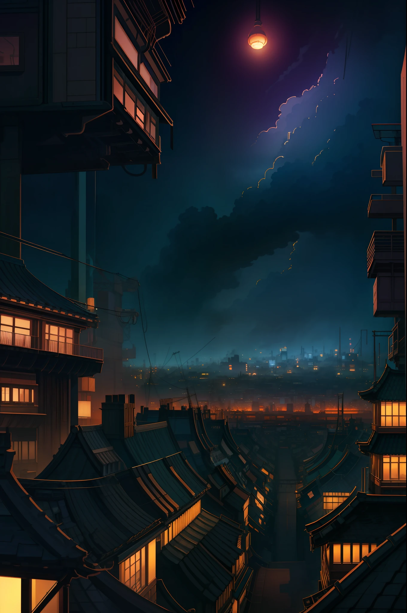 Night scene of city streets, transparent crowds, anime-style cityscape, anime background art, dramatic lighting. Conceptual art, gloomy. Spirited Away, Miyazaki style, HD anime cityscape, anime scene, overhead. Volume lighting, town at night, city at night, anime landscape concept art, calm night. Digital illustration