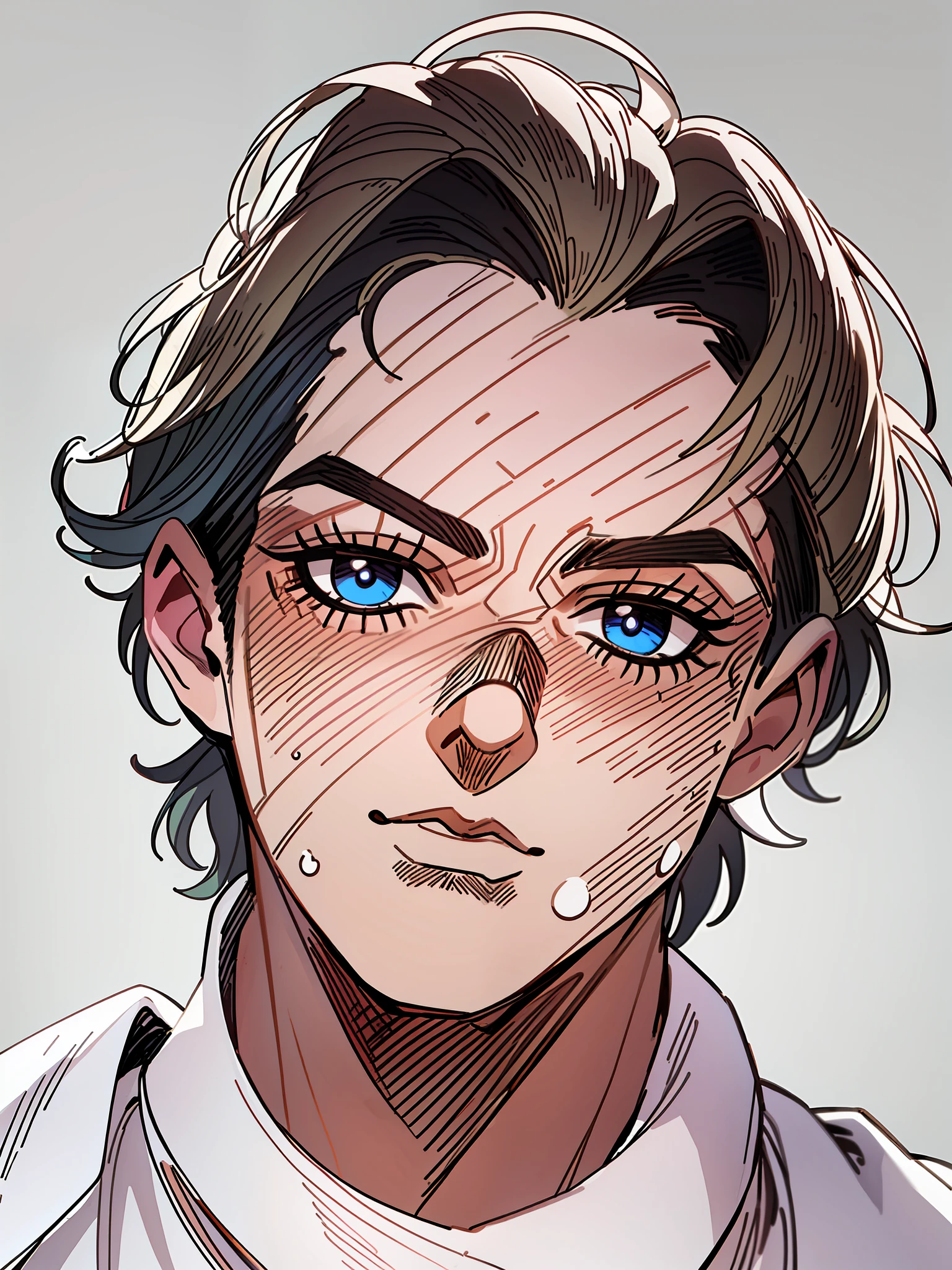 HD, (Best Detail) (Best Quality), Meticulous Facial Features, Arad Man with White Shirt and White Shirt, (JOJO), Yuhiko Araki