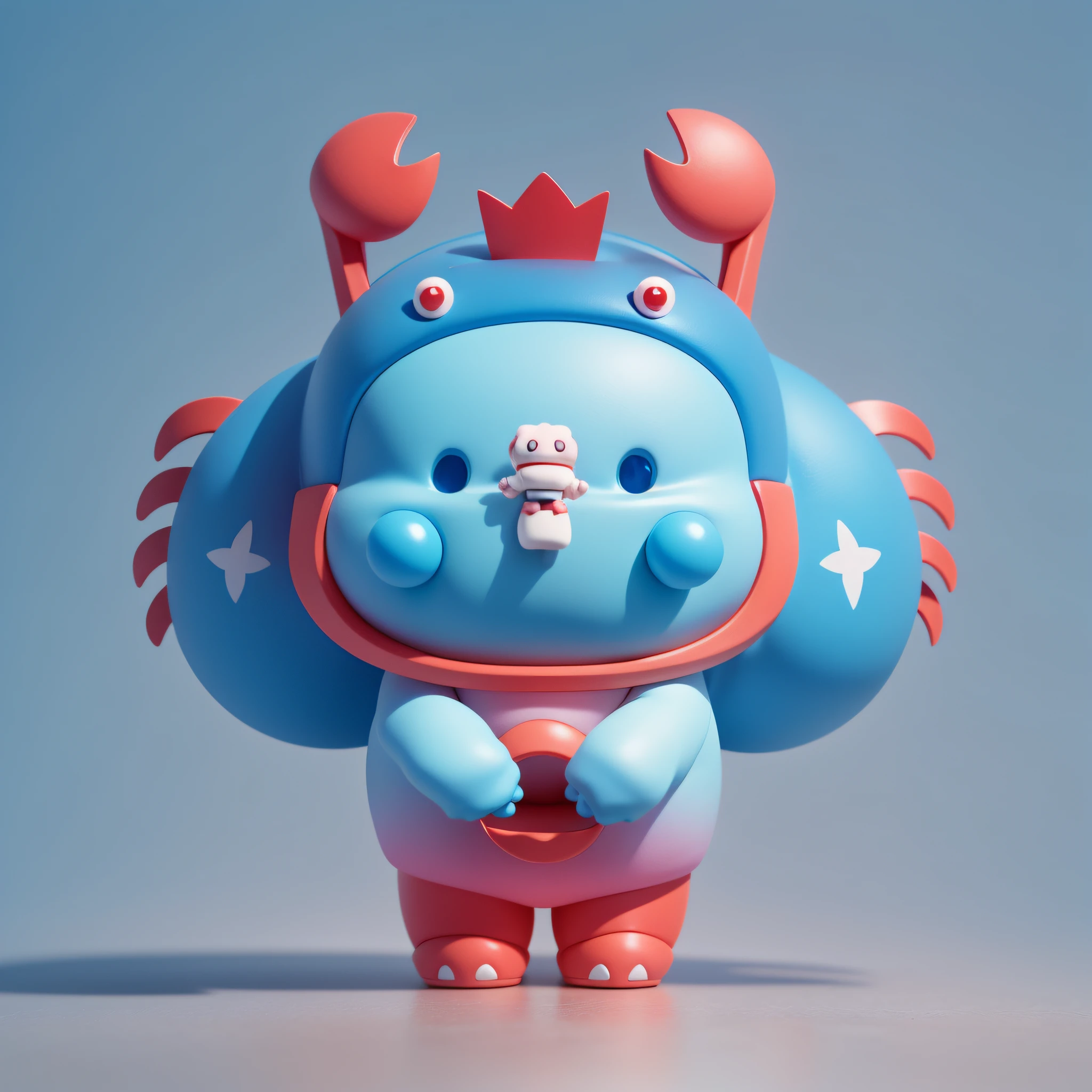 Blind box toy style, blend rendering, Cancer, short nose elephant, cute, blue face, red body --auto --s2