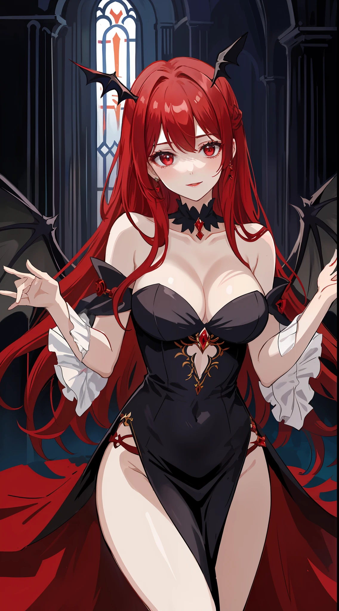 The little chapel that accompanies the protagonist is a seductive and enigmatic figure. She is portrayed with a captivating charm, her appearance blending beauty and a touch of malice. Her skin has a pale hue, with an ethereal glow that surrounds her, underscoring her otherworldly nature.
Her lush, silky black hair cascades down her shoulders, standing out with vibrant red locks that seem to dance around her face. His eyes are piercing and mesmerizing, of a deep crimson hue that reveals an intriguing blend of passion and mystery.
Dressed in provocative and elegant clothes, the capetinha wears a long and tight dress, with a bold neckline that highlights her femininity. Lace details adorn the costume, adding a touch of sensuality. With her confident posture, she exudes an aura of power and domination.
Its wings, similar to those of a bat, are an extension of its magical nature, with a soft, translucent texture. They extend into an elegant and mysterious shape, giving it an air of nocturnal and seductive creature.
In her facial expression, a mixture of malice and a suggestive smile reveals the potential danger she can pose. Her slightly curved red lips convey a tantalizing invitation to the protagonist, but also warn of the ambiguous nature of her presence at his side.
This illustration of the capetinha captures both its intriguing beauty and the magical and enigmatic aura that surrounds it, adding a striking visual element to the story and arousing the reader's curiosity about its role and influence on the fate of the protagonist.