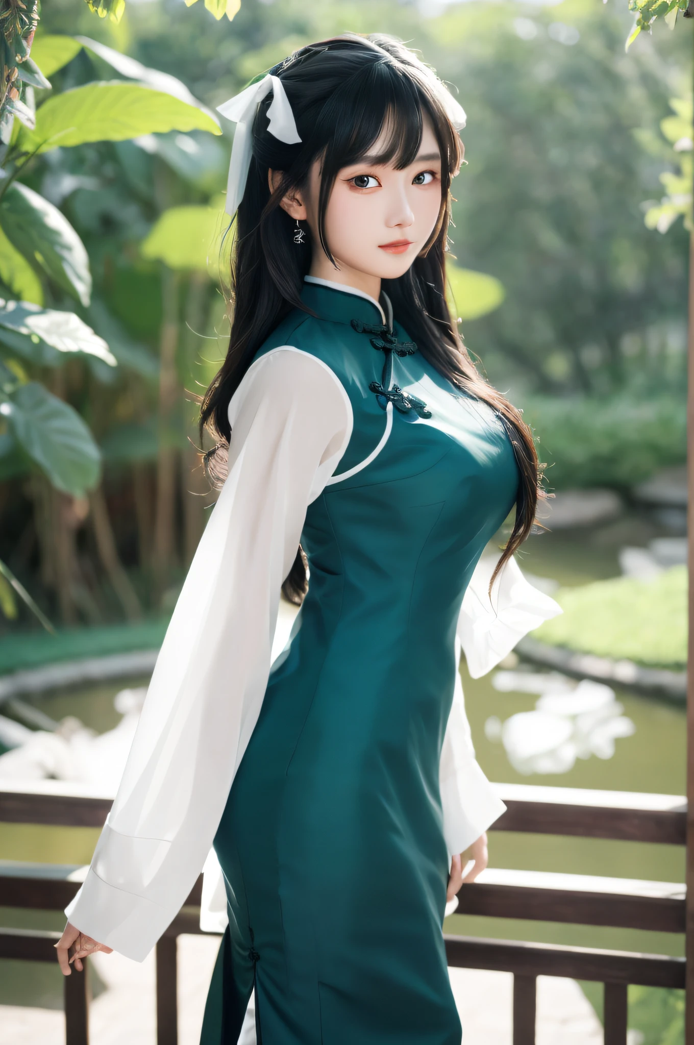 best quality ,masterpiece, illustration, an extremely delicate and beautiful, extremely detailed ,CG ,unity ,8k wallpaper, Amazing, finely detail, masterpiece,best quality,official art,extremely detailed CG unity 8k wallpaper,absurdres, incredibly absurdres, huge filesize, ultra-detailed, highres, extremely detailed,beautiful detailed girl, extremely detailed eyes and face, beautiful detailed eyes,light on face,cinematic lighting,1girl,looking at viewer,outdoors, ao dai , showing behind thin ao dai, masterpiece,ultra realistic,32k,extremely detailed CG unity 8k wallpaper, best quality