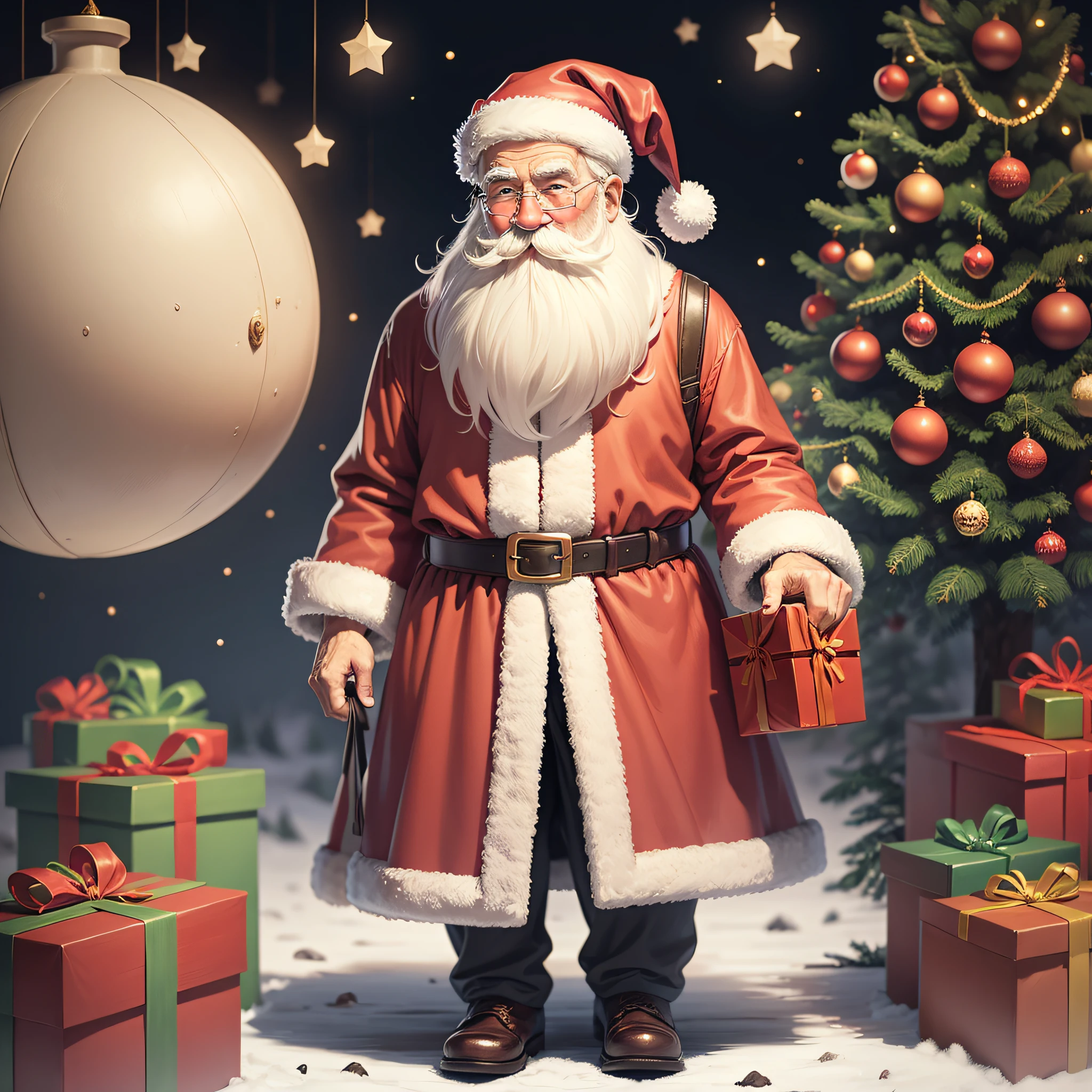 Santa Claus, Old Man, Carrying Presents, Illustration Style, Vintage, Gifts, Christmas Tree --auto --s2