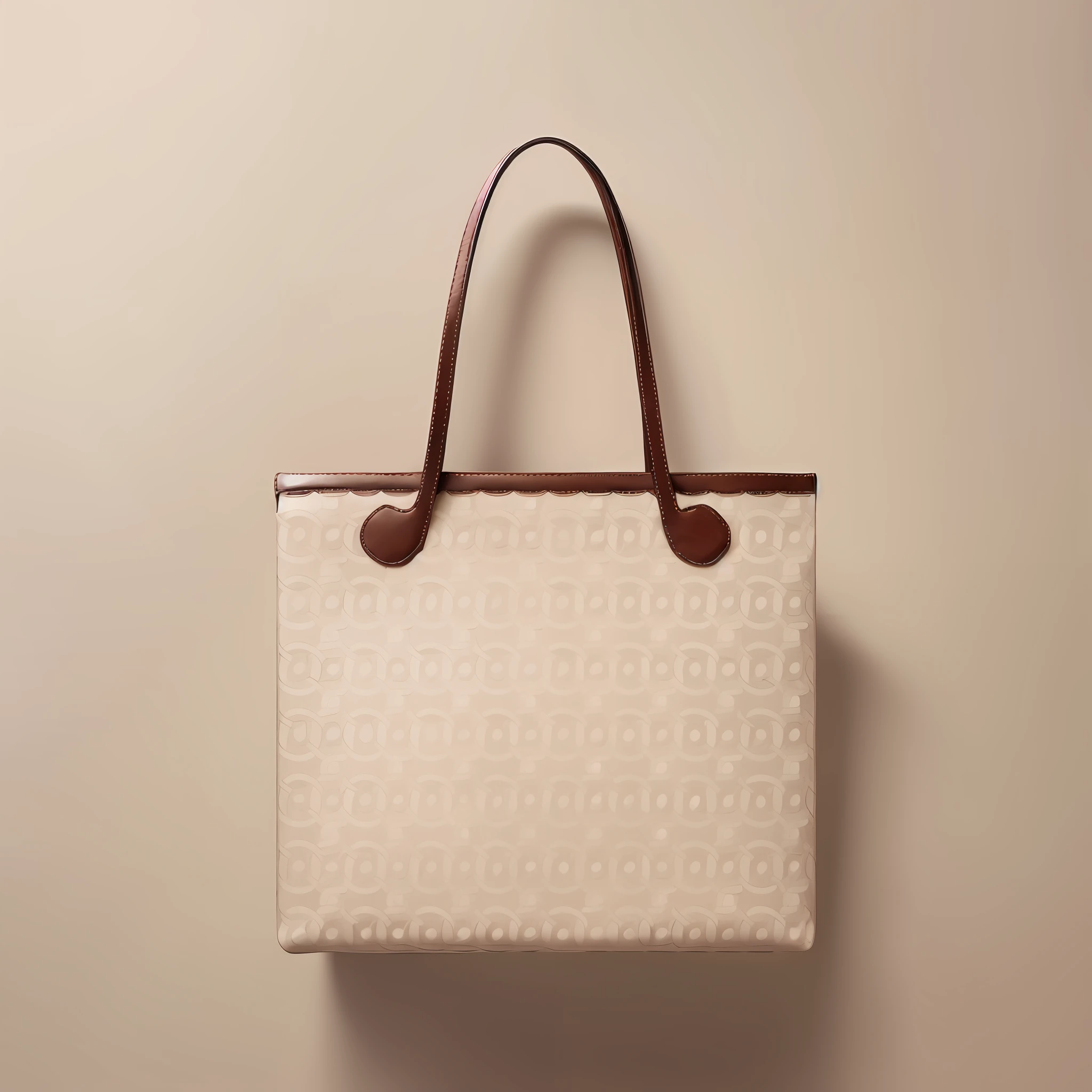 1pcs bag, leather material, vegetable-tanned leather handle and top of bag, fluid bag pattern, 2D illustration, simple and sophisticated structure, Fernando Geerasi-inspired design, elegant white background, shopping bag with handle, highest resolution 8K, Pixar style masterpiece.