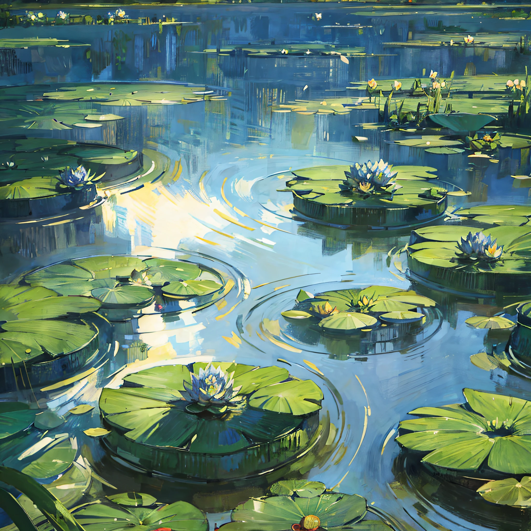 Monet's water lilies, Van Gogh style, high definition, details, realistic brushstrokes --auto --s2