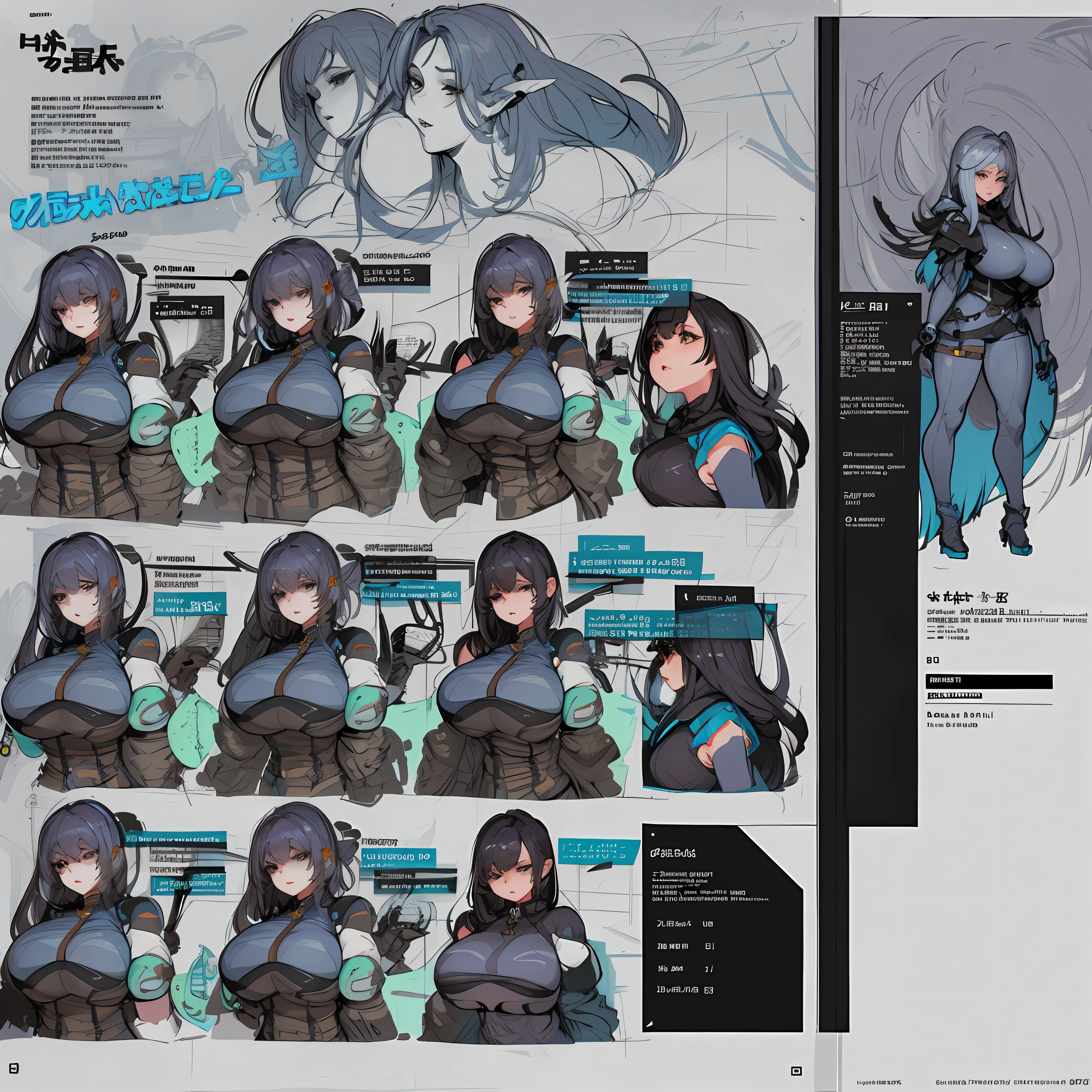 reference sheet, concept character, character design, sketch,doodletits,, sexy lips,
(gigantic and massive tits:1.1), breasts, official illustration, illustration, detailed face, beautiful intricate eyes,