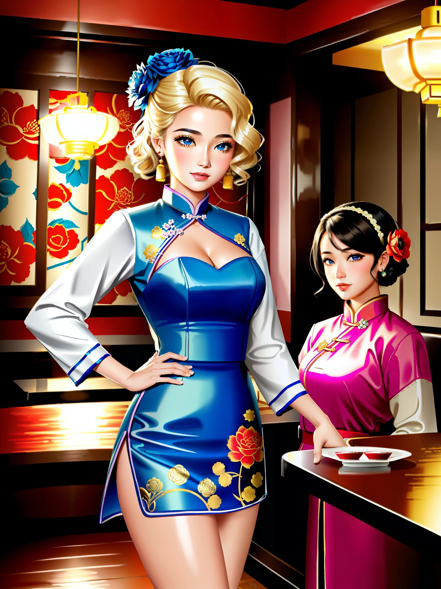 multiple girls, 3girls,books,cute face smile,Masterpiece, high quality, extremely detailed 8K resolution, a beautiful lady with short, curly platinum blonde hair adorned with a vibrant red poppy, striking blue eyes, dressed in a 1950s style dress with a poppy pattern, in a lively diner filled with classic cars and energetic dancers, under the warm, neon glow of diner lights, a style reminiscent of the pop art era, inspired by the photography of Richard Avedon, digital painting, pop art, vibrant color palette,19. Masterpiece, best quality, high quality, extremely detailed 8K resolution, a beautiful lady with long, straight jet black hair adorned with a delicate jade headpiece, mesmerizing almond-shaped brown eyes, dressed in a traditional Chinese qipao with intricate dragon embroidery, in a serene Chinese garden filled with blooming peonies and tranquil lotus ponds, under the soft, pink glow of the setting sun, a style reminiscent of the traditional Chinese painting, inspired by the paintings of Zhang Daqian, digital painting, traditional Chinese painting, pastel color palette, trending on DeviantArt, trending on Behance, Intricate, High Detail, dramatic, art by midjourney.,