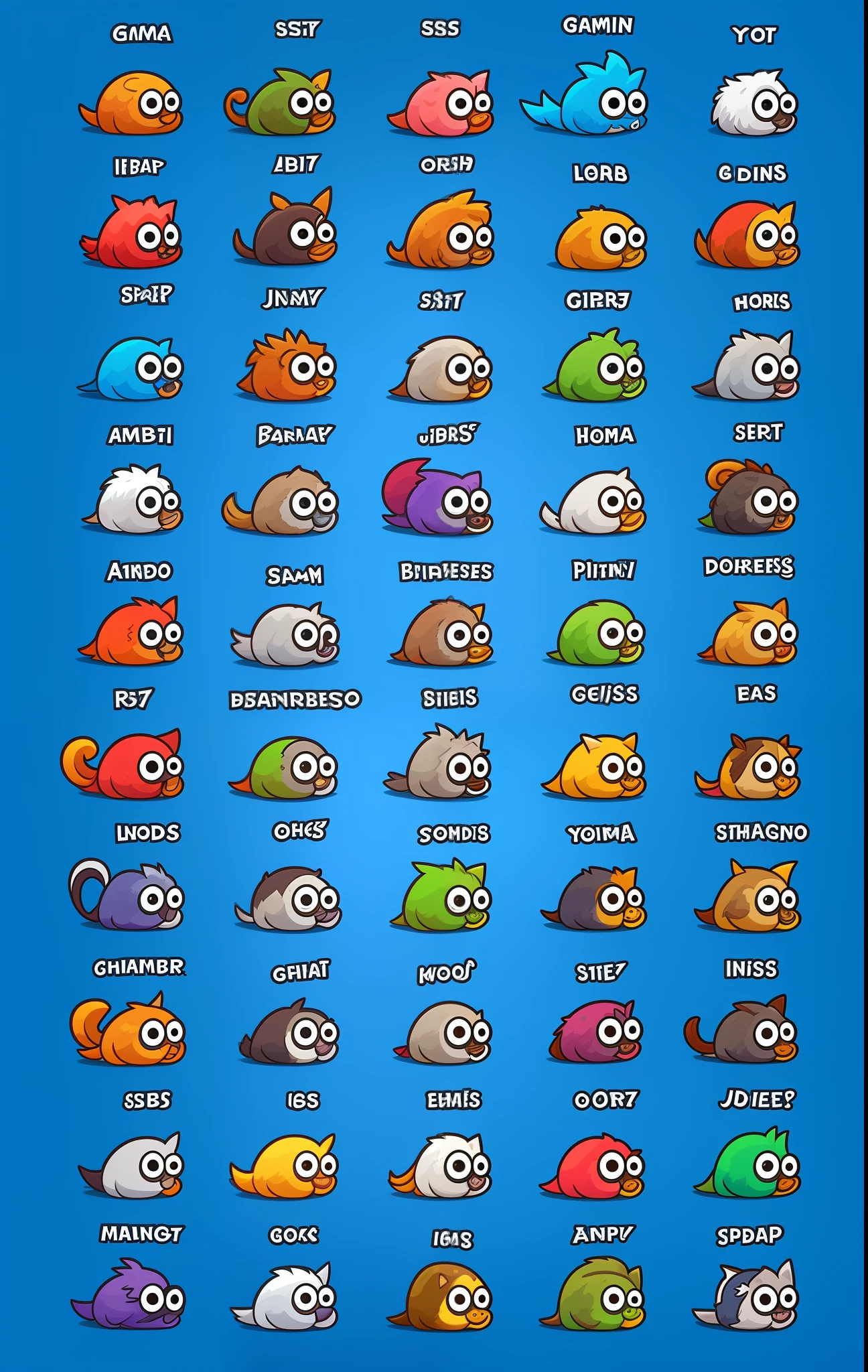 a poster of a bunch of different types of birds, set of high quality hd sprites, psd spritesheet, spritesheet, critters, 2 d sprites asset sheet, game concept art sprite sheet, game icon asset, game characters head designs, game asset sheet, vfx spritesheet!!!!!, worms, cute creatures, cute artwork, hamsters --auto --s2
