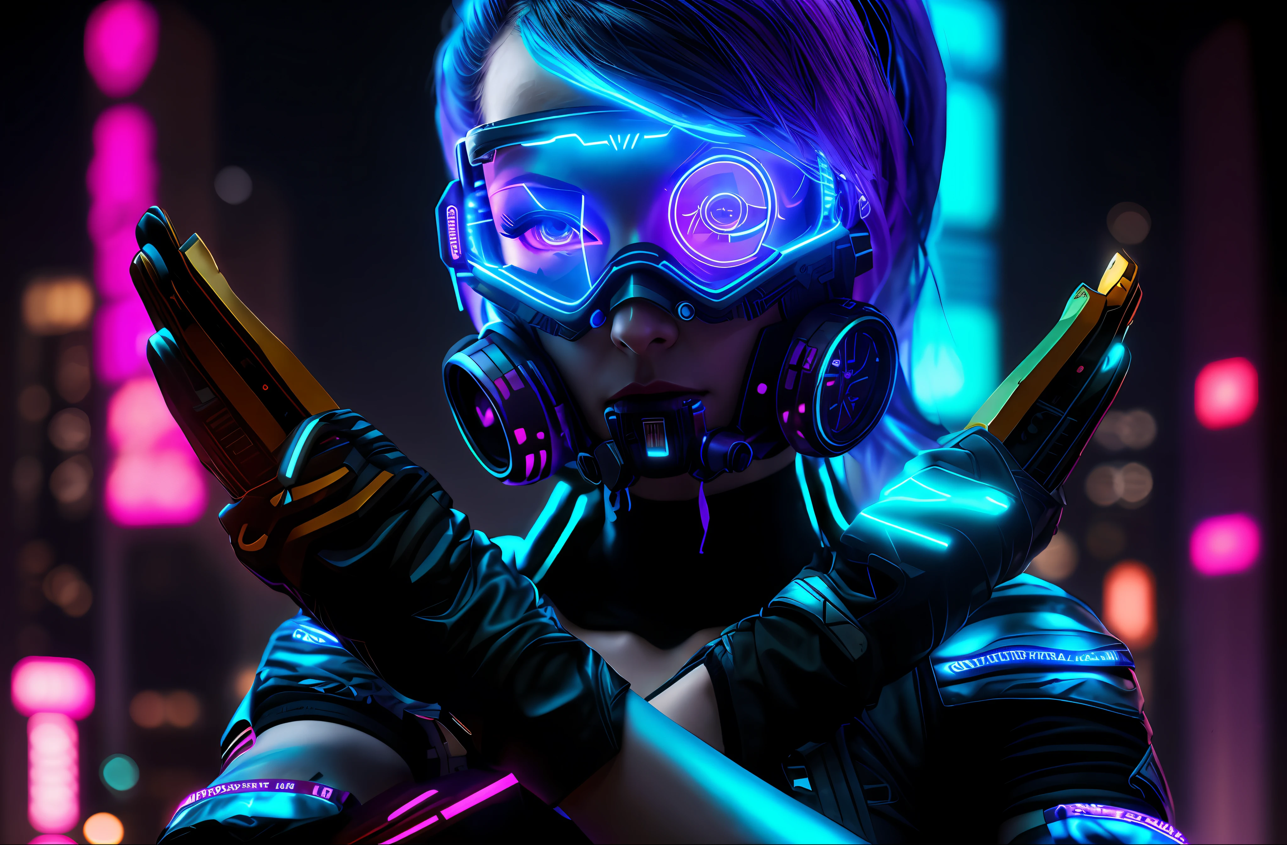 Arafed woman in a neon mask and gloves with her hands up, bright cyberpunk glow, cyberpunk character, dreamy cyberpunk girl, cyberpunk 2 0 y. the girl model, hyper-realistic cyberpunk style, cyberpunk beautiful girl, cyberpunk woman, cyberpunk girl portrait, beautiful cyberpunk model woman, cyberpunk vibe, muted cyberpunk style, cute cyberpunk girl face