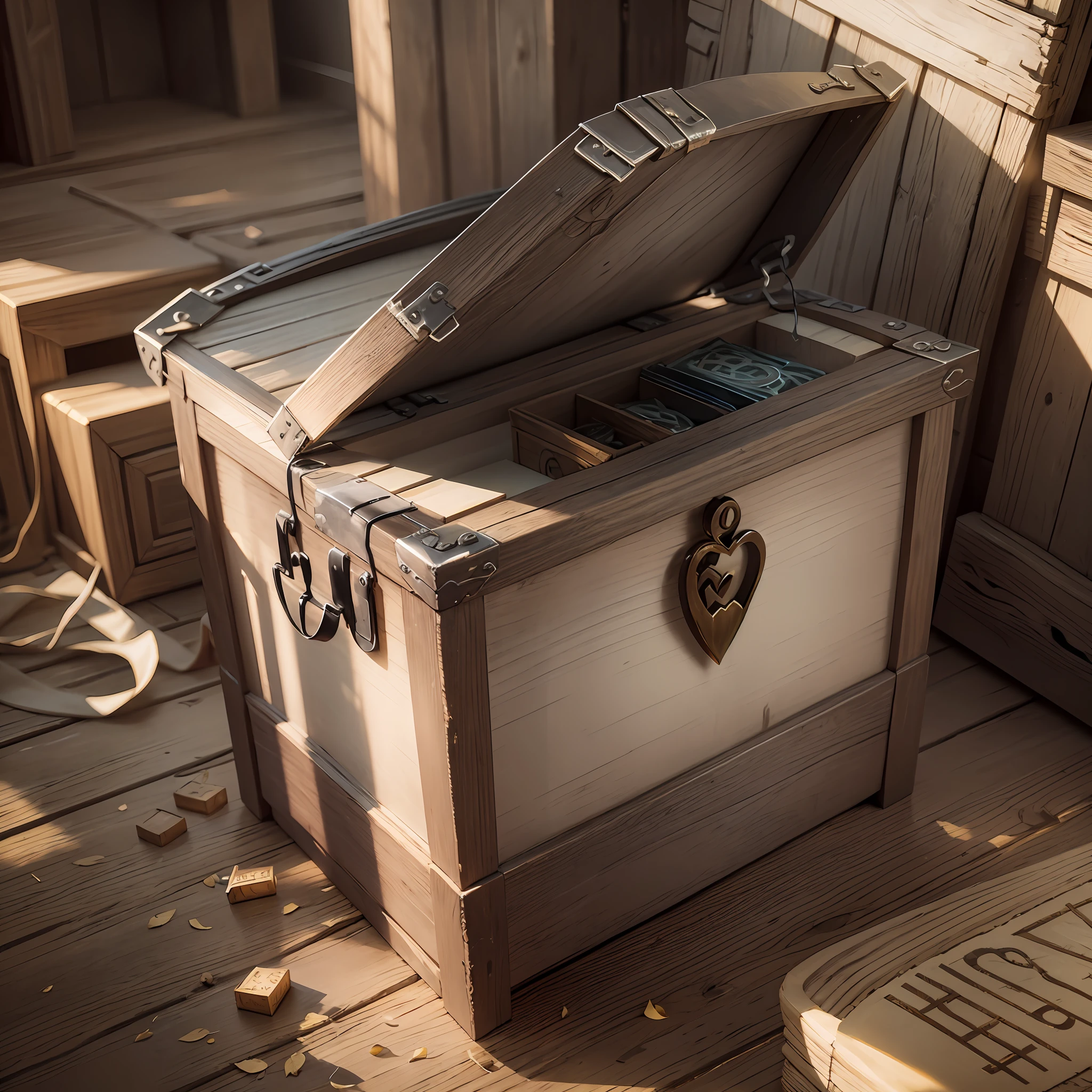 A super realistic chest, the chest is open and a question mark comes out from inside, a strong light comes out from inside this chest, and around everything is dark, letting the light from the chest stand out --auto --s2