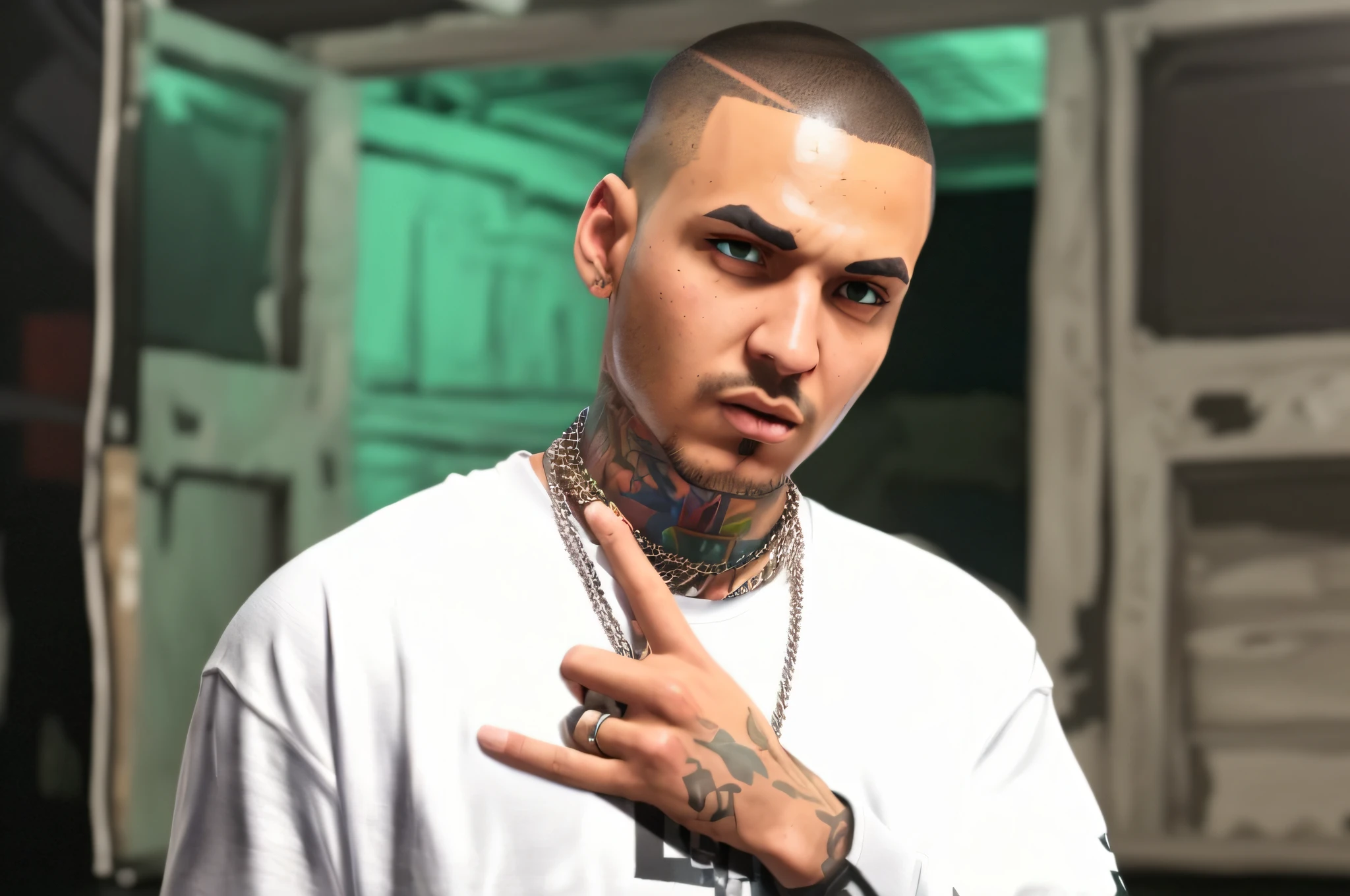 (best quality, masterpiece),(fortnite style drawing,ultra-realistic, perfect details),(a character with colorful clothes, angry expression (rhyme battle), rap, hip-hop