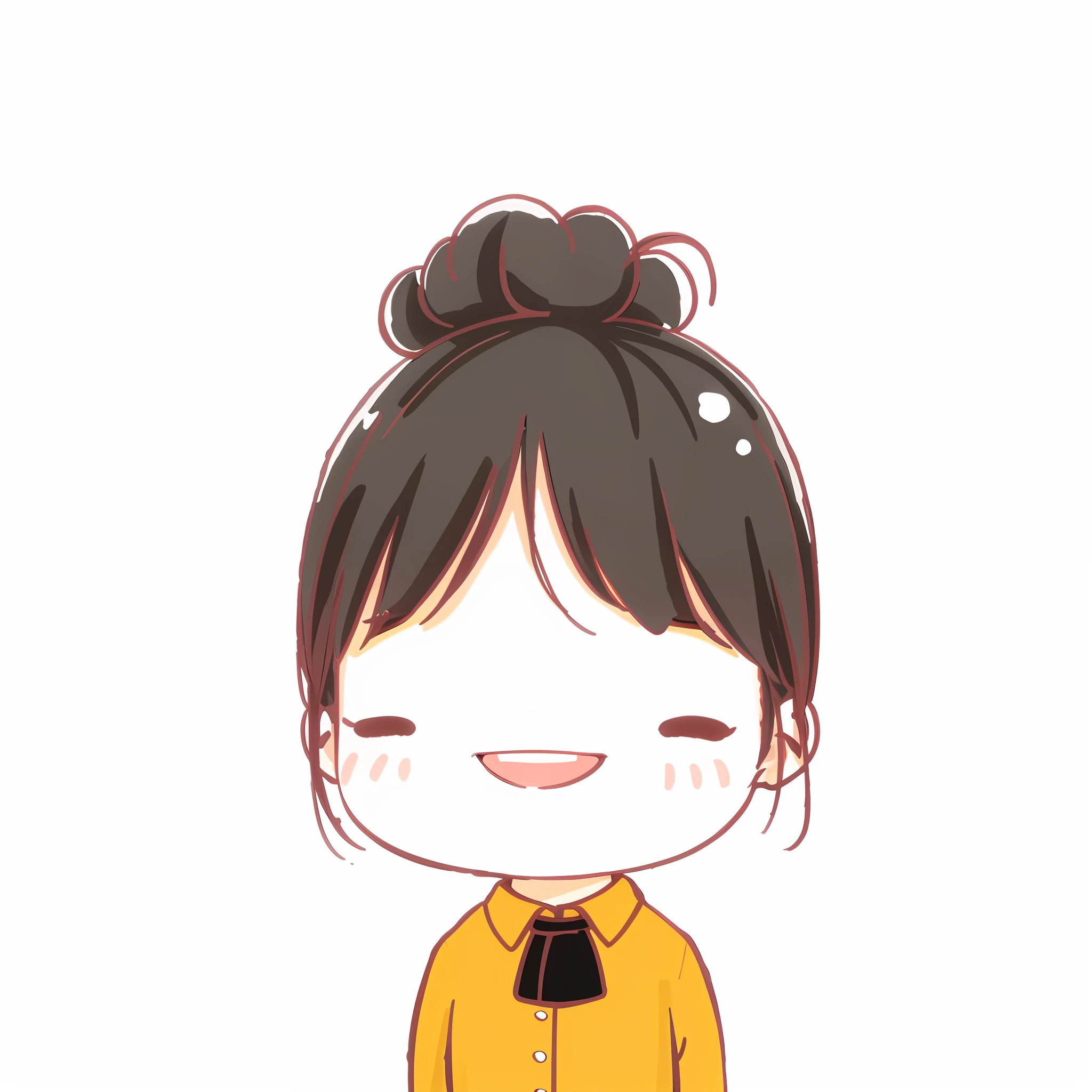 cartoon girl with a bow tie and yellow shirt, with round cheeks, cute character, with round face, she has a cute face, slight smile expression, cute expression, smiling expression, with short hair, she is smiling, she has a cute expressive face, happy expression, she is smiling and happy, girl cute-fine-face, with cute - fine - face