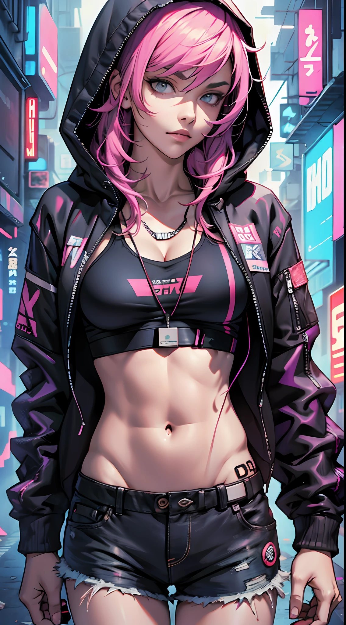 hoodies, shorts, cyberpunk, medium breasts --auto --s2