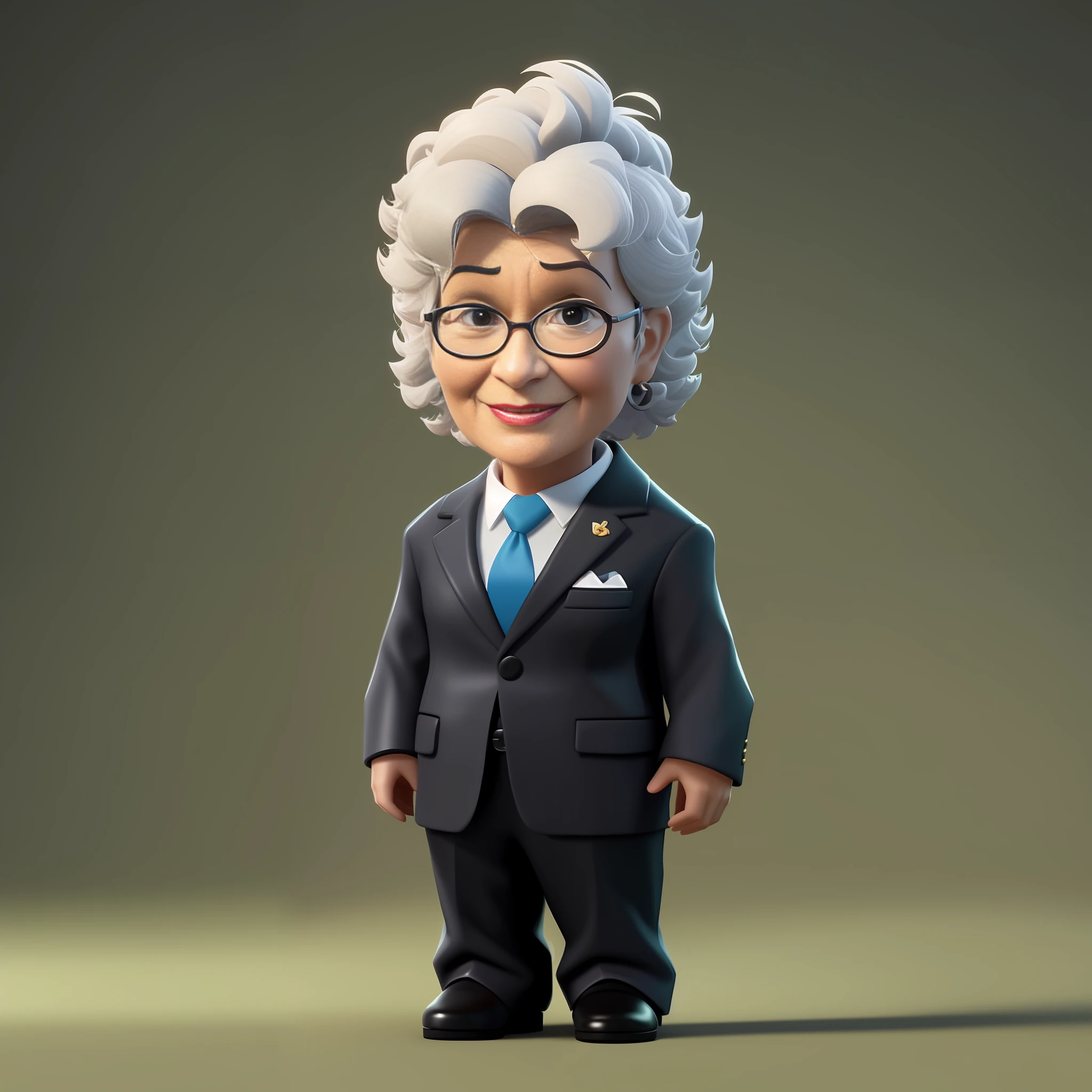 A cartoon of a grandmother in a suit and tie, curly hair, curly hair, fashionable hairstyle, full body portrait of a noble temperament grandmother, grandma in Toy Story, grandma in Valorant, anime grandma, grandma looks proud, grandma action character, grandma in fortnite