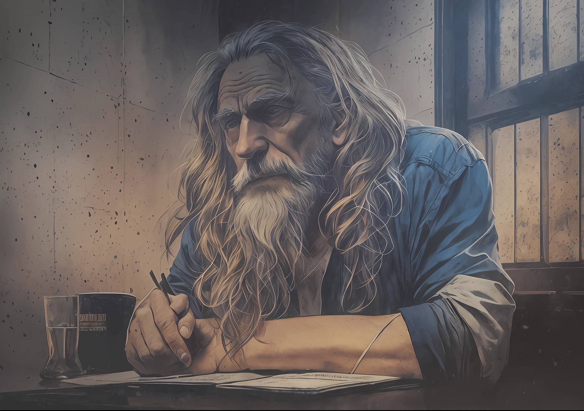 Charles Bukowski dark photo: realistic epic, soft cinematic portrait, adobe lightroom, photographic lab, highly detailed, faded, art by greg rutkowski and artgerm ,neutral colors: 1,2), (hdr: 1,4) , (soft colors:1.2), hyperdetailed, (artstation:1.4), cinematic, warm lights, dramatic light, (intricate details:1.1), complex background, (rutkowski:0.66), (blue and orange:0.4) Charles Bukowski was an American writer and poet known for his raw works and often controversial. He was born on 16 August 1920 in Andernach, --auto --s2