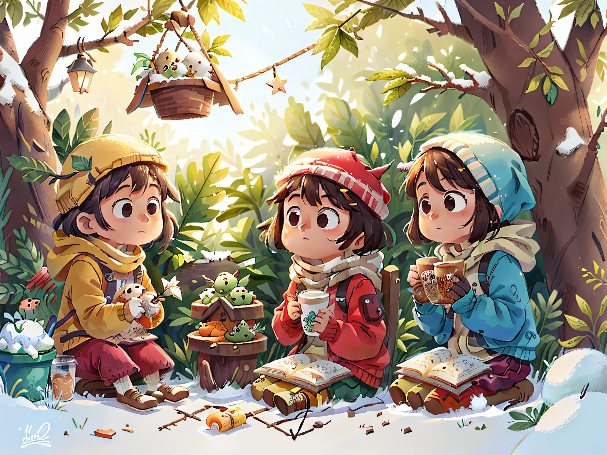 One winter morning, the "Pillipillias" saw a cold bird in the backyard. They made a feeder out of seeds and hung it on the tree, offering food to the bird. The girls knew that caring for nature was a way of taking care of the world God created.