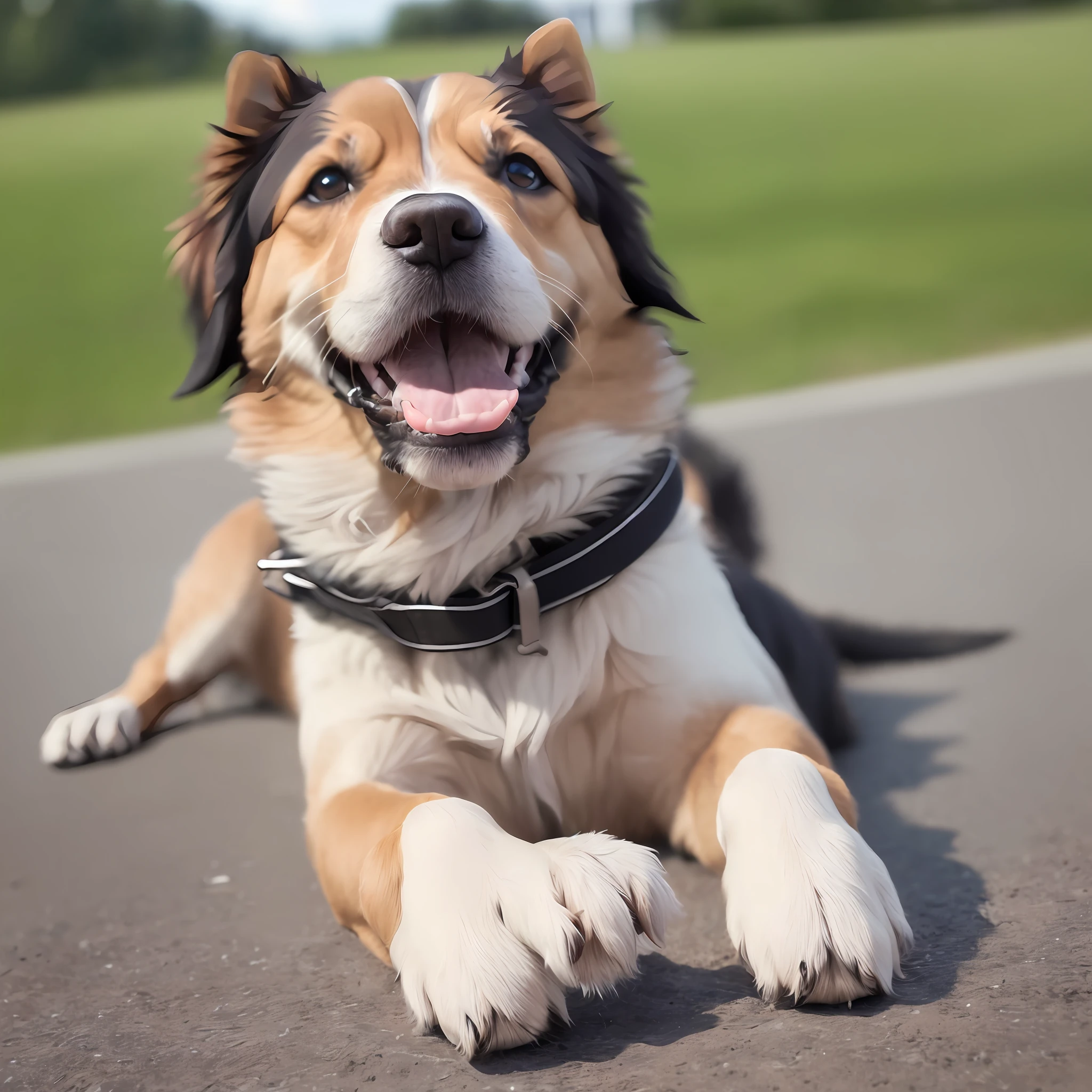 (8k, RAW photo, best quality, masterpiece: 1.4), ultra high res, (realistic, photo-realistic: 1.48), dog giving a human-like smile watching another dog fall --auto --s2