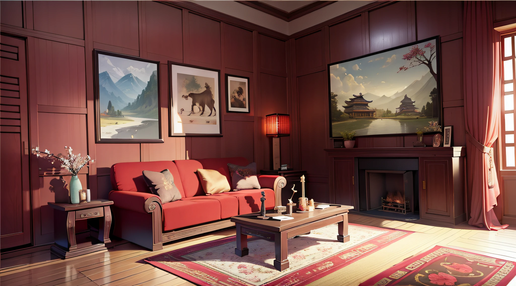 In ancient China, there was a living room in the bedroom of Baiping, which was extremely luxuriously decorated. Several strange taxidermy on the wall, (Face Detail Optimization: 1.5) (Masterpiece), (Advanced: 1.5), Top CG, Highest Quality, Right Proportions, Perfect Composition, High Quality Detail, Perfect Detail, (Super Detailed CG: 1.2), (8K: 1.2), Realistic, Octane Rendering,
