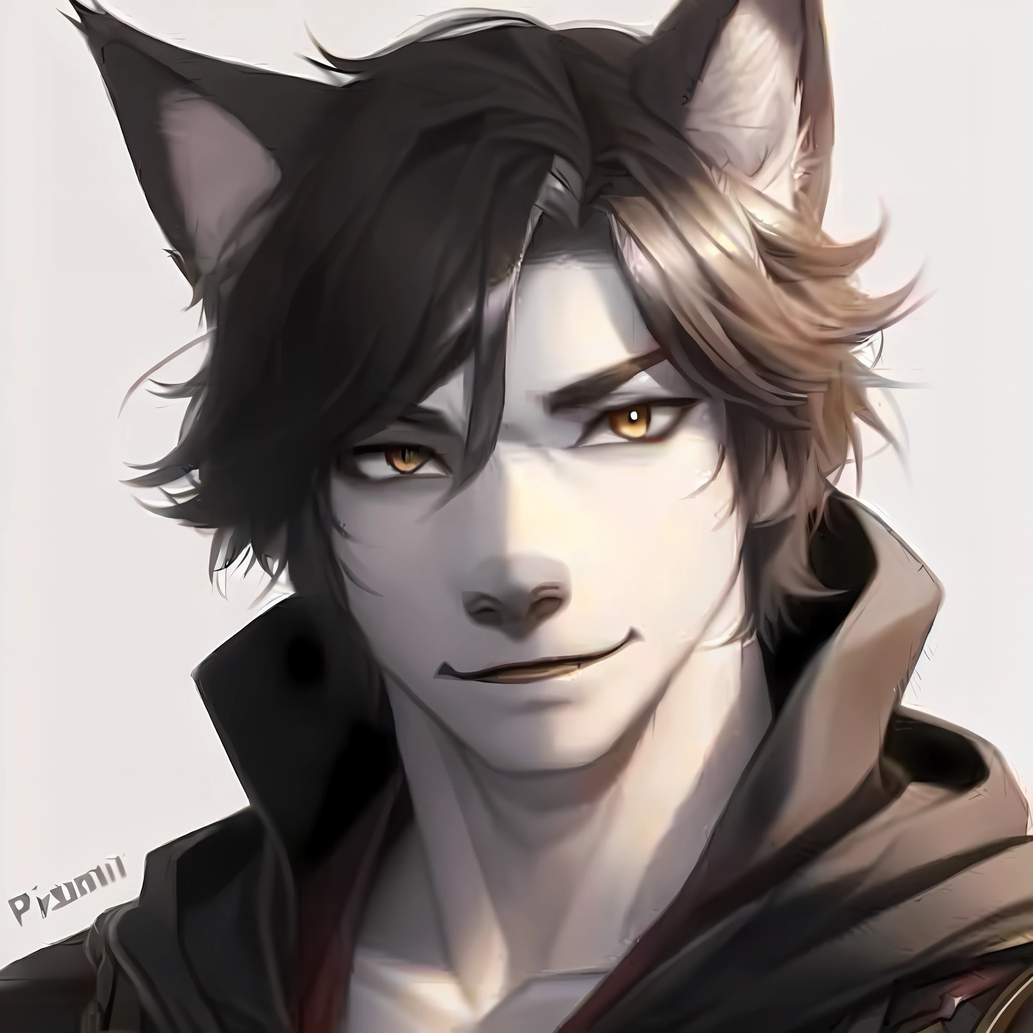 a close up of a person with a cat ear and a hood, by Yang J, wolf ears, by Shitao, anthro wolf face, sakimi, sakimichan, anthro portrait, realistic anime cat, portrait of ahri, ryuu, jett from valorant, high quality portrait, long pointy ears