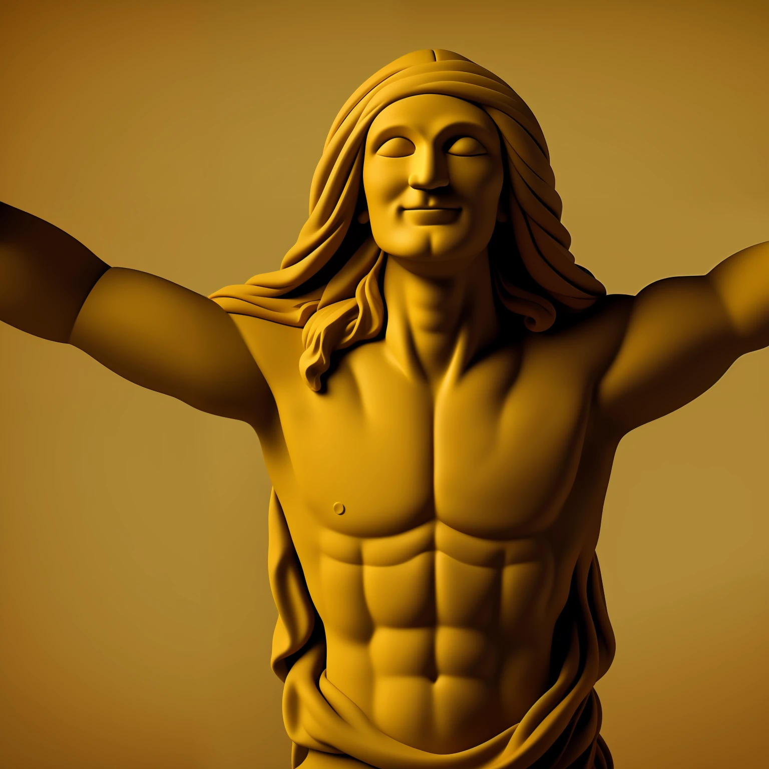 Illustration of a clay man with open arms, without eyes, inspired by Leonardo da Vinci