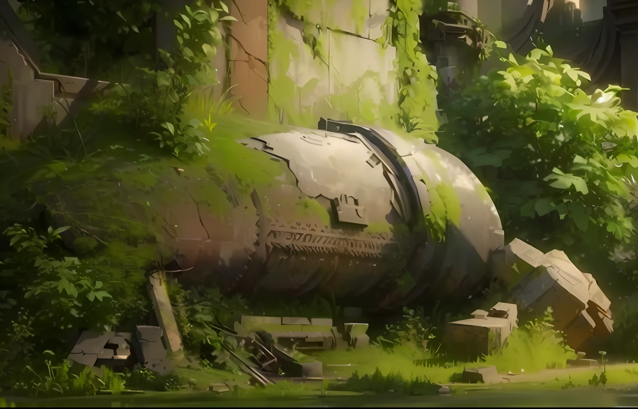 Environmental concept art, plant interlacing, ruins