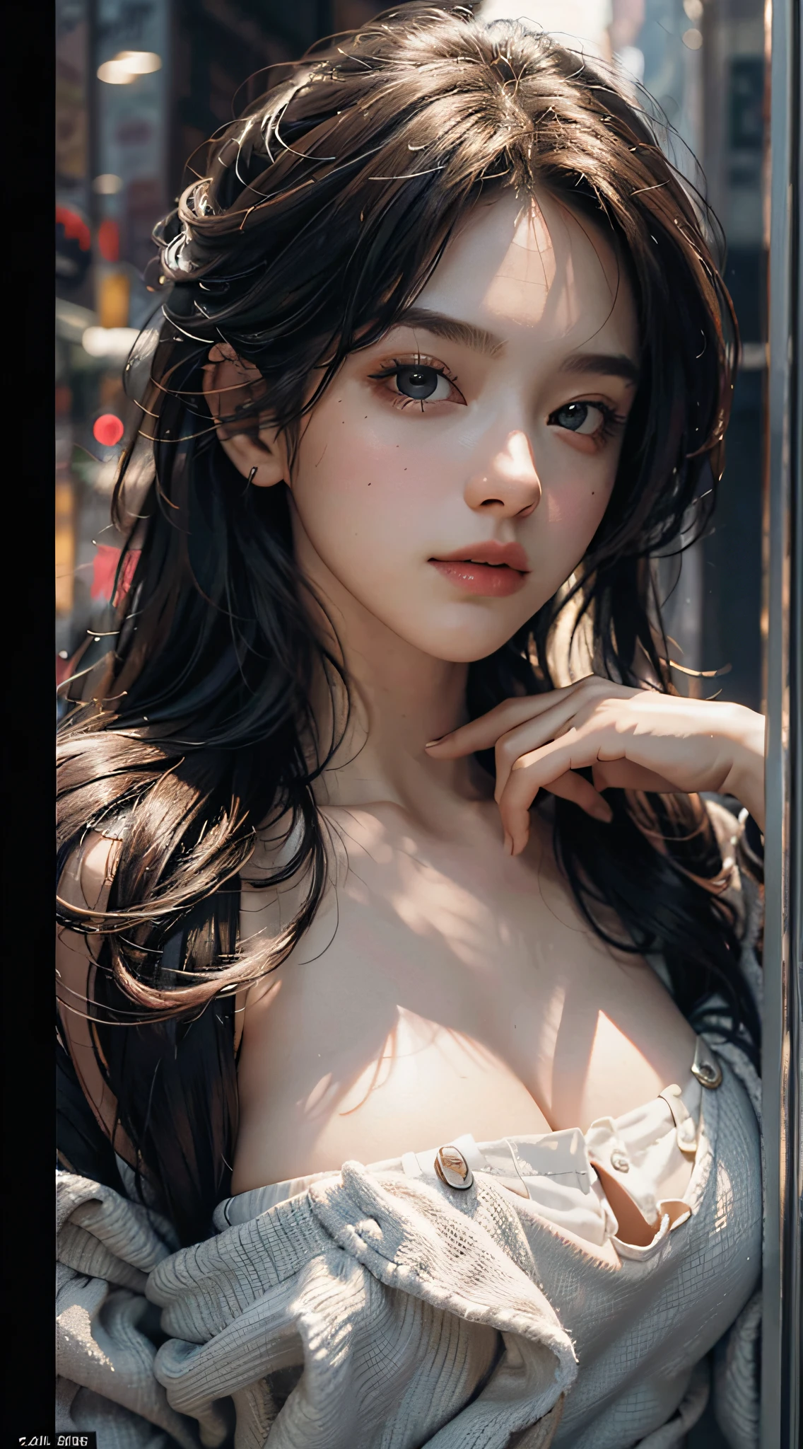 Best Quality, Masterpiece, Ultra High Resolution, (Realisticity: 1.4), Original Photo, 1girl, Off Shoulder, Cinematic Lighting, Big Tits, 8K