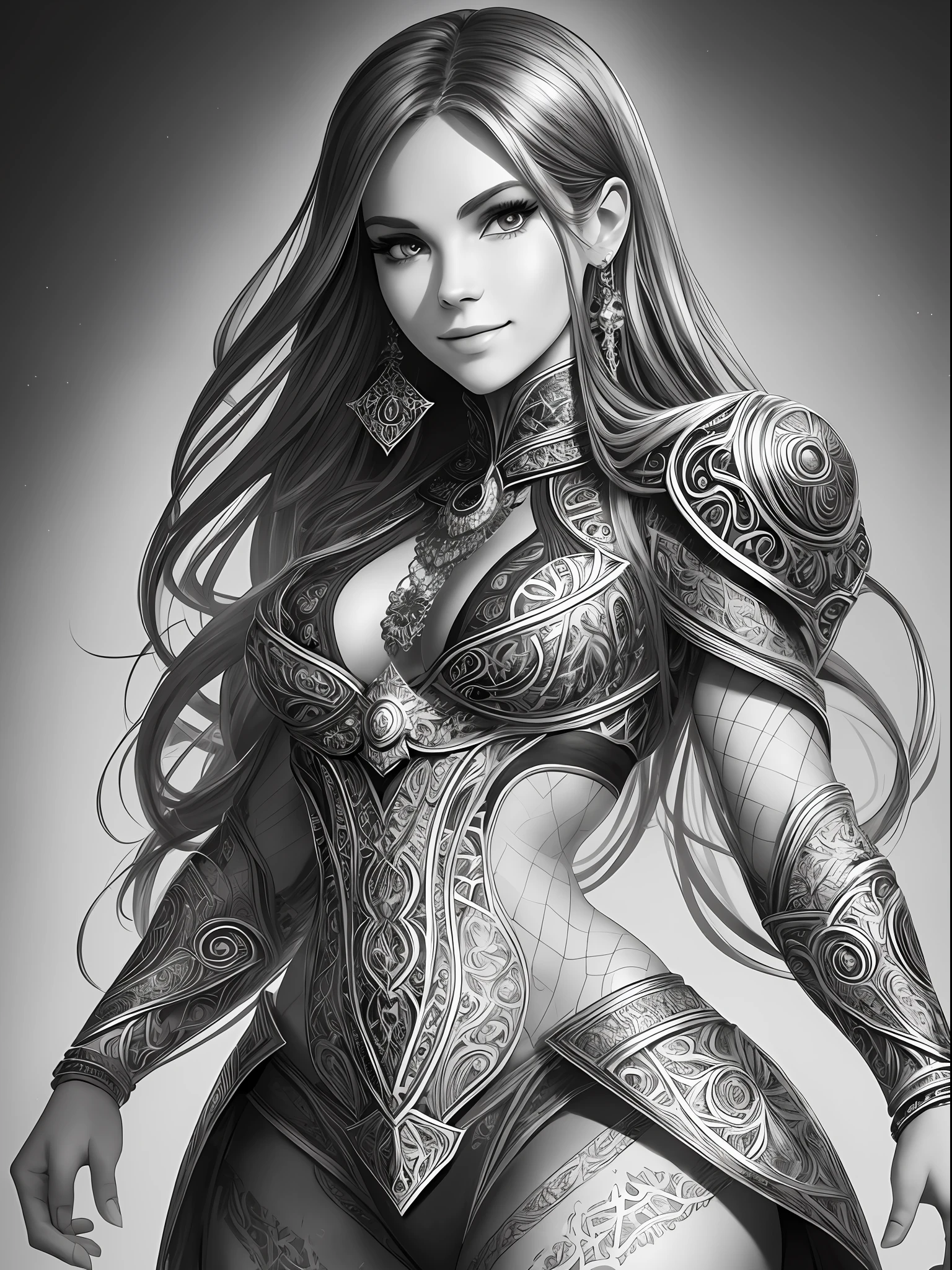 Halle von black and white pencil sketch portrait, obvious pencil pen touch, perfect smiling face, line art, abstract beauty, standing, near perfection, pure form, golden ratio, simple, unfinished, concept art by Brian Frode and Kahn Griffith and Vadim Kashin and John William Waterhouse, intricate detail, 8k post-production, high resolution, hyper detail, art station trend, sharp focus, studio photo, intricate detail, highly detailed, happy, love, hot, fantasy, fun