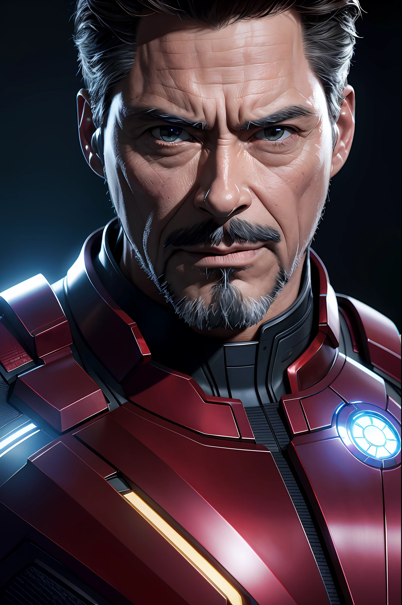 Marvel, Old man Tony Stark, realistically, dynamic lights, old, gray stubble, full shoot, (extremely detailed CG unity 8k wallpaper), trending on ArtStation, trending on CGSociety, High Detail, Sharp focus, dramatic, photorealistic