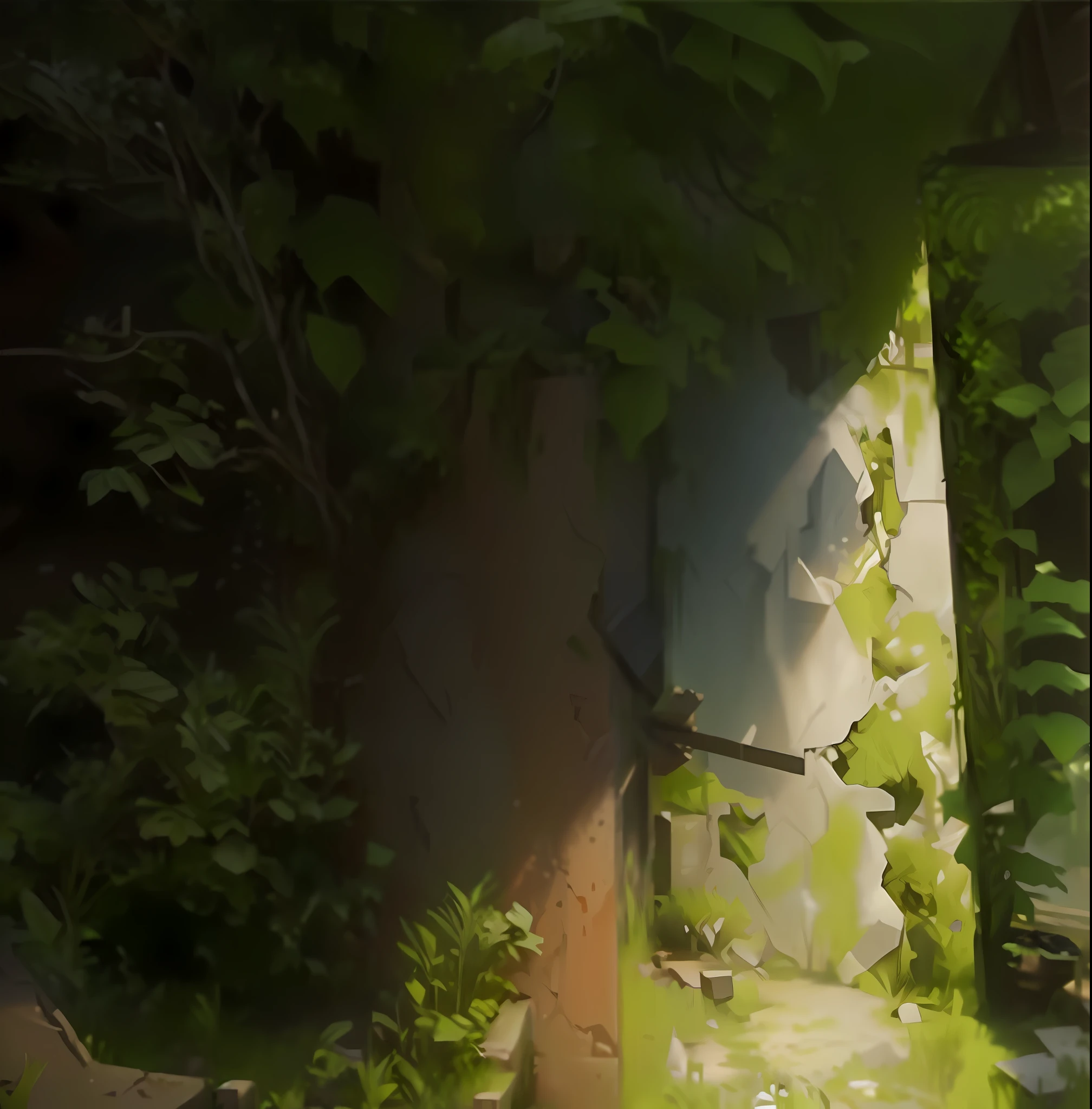 Environmental concept art, plant interlacing, ruins