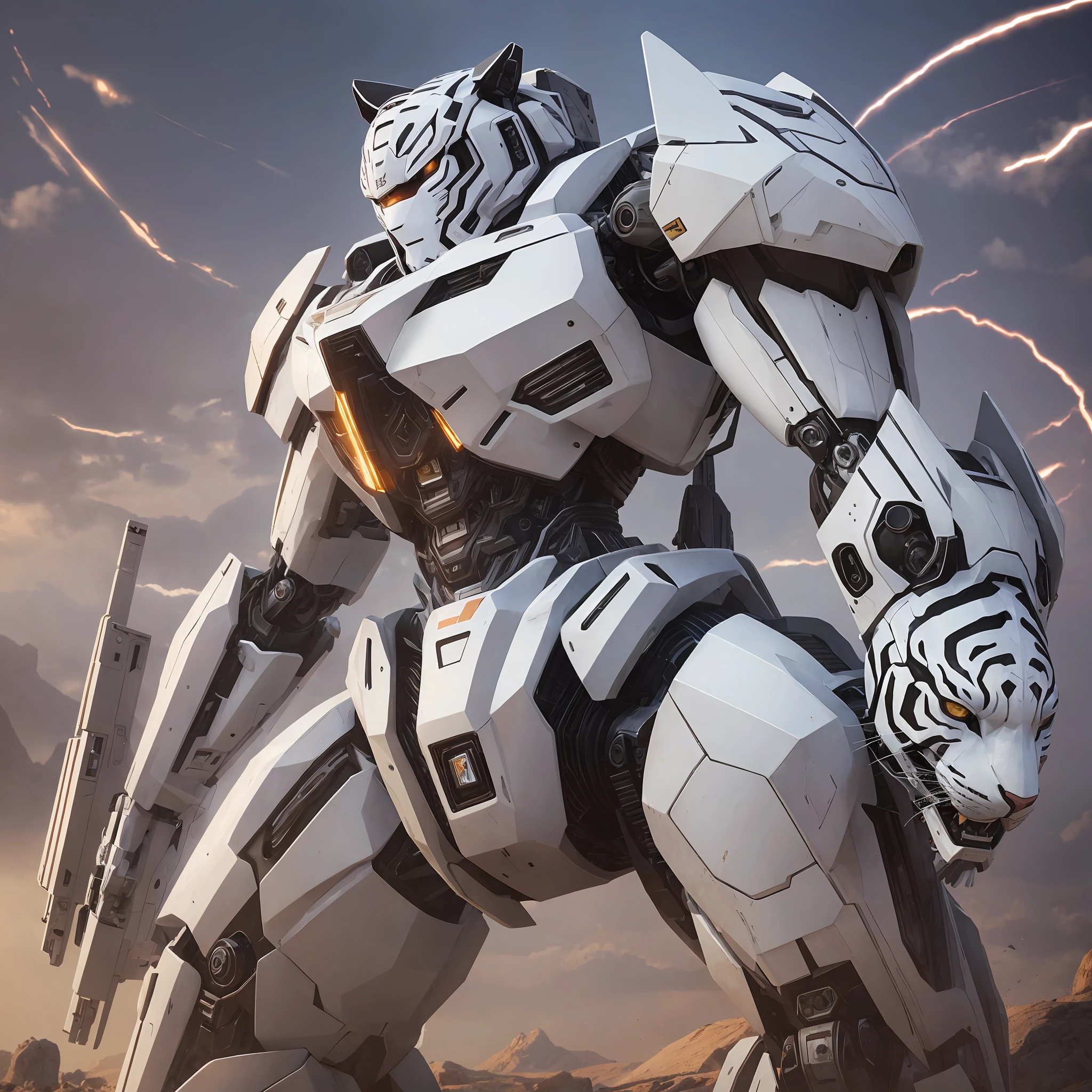 Mecha, White Tiger, 8k, best quality, masterpiece --auto --s2
