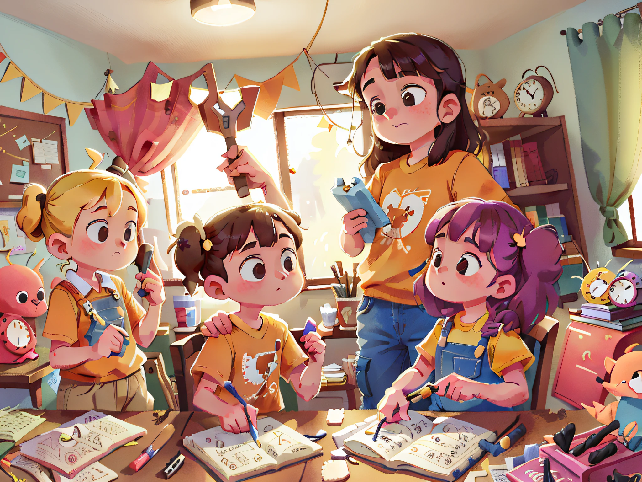 When the "Pillipillias" dad needed to fix a piece of furniture at home, the girls stood by his side, watching and learning. They helped hold the tools and passed the necessary parts. The twins learned that working as a team and being helpful was important in the family.