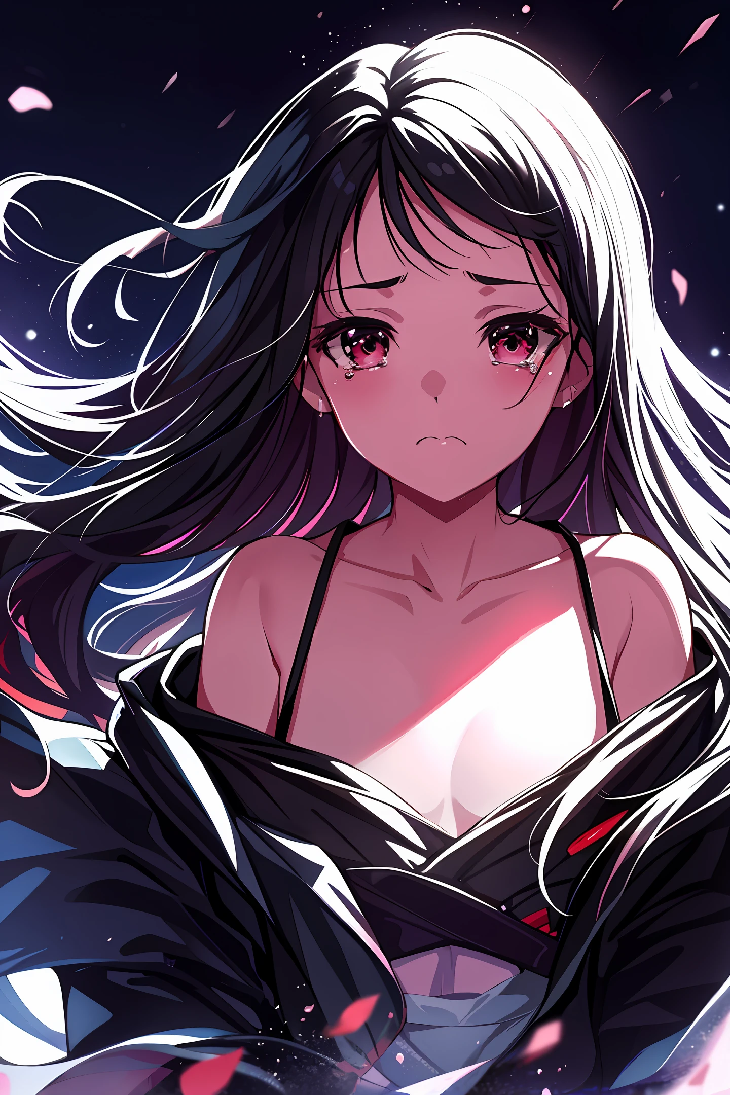 (masterpiece, highest quality, high resolution), Kana Arima \(Oshinoko\), tears, crying, sadness, sad, dark background,