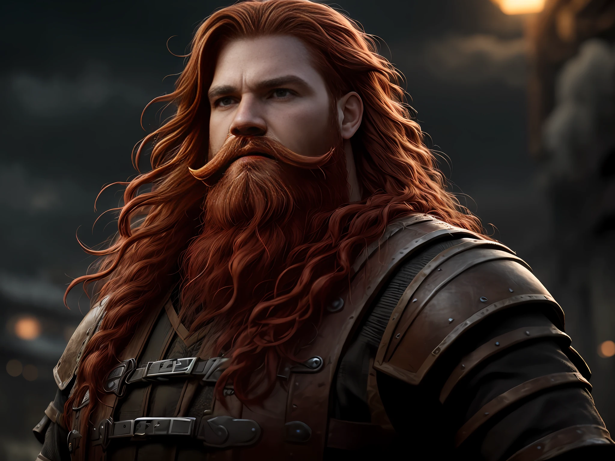 GIANT OF NOAH'S TIME PHOTO: realistic epic, (straight red hair), (Night), (big beard), (dark vilareijo) Soft, medieval, highly detailed cinematic portrait, (neutral colors: 1.2), (hdr: 1.4), (soft colors:1.2), hyperdetailed, (artstation:1.4), cinematic, warm lights, (intricate details:1.1), (blue and orange:0.4)