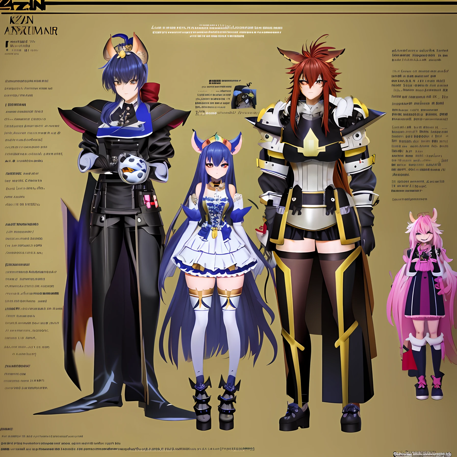 anime characters dressed in costumes and armor standing next to each other, concept art by Kamagurka, pixiv contest winner, furry art, commission for high res, sfw version, guilty gear art style, wip, commission for, danbooru and artstation, tauren, full res, jazza and rossdraws, demon slayer artstyle, detailed fanart