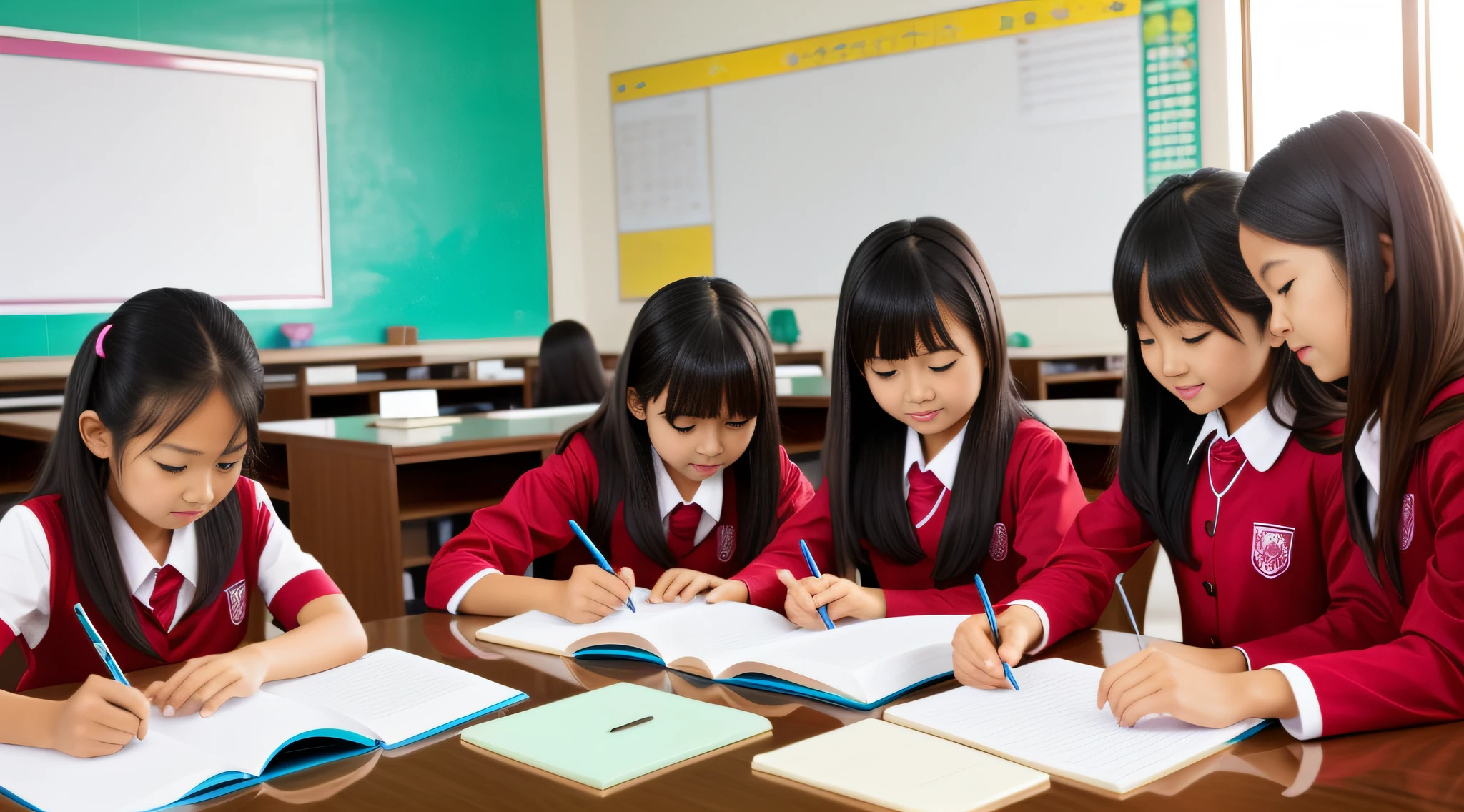 Girls, study, Asia, classroom