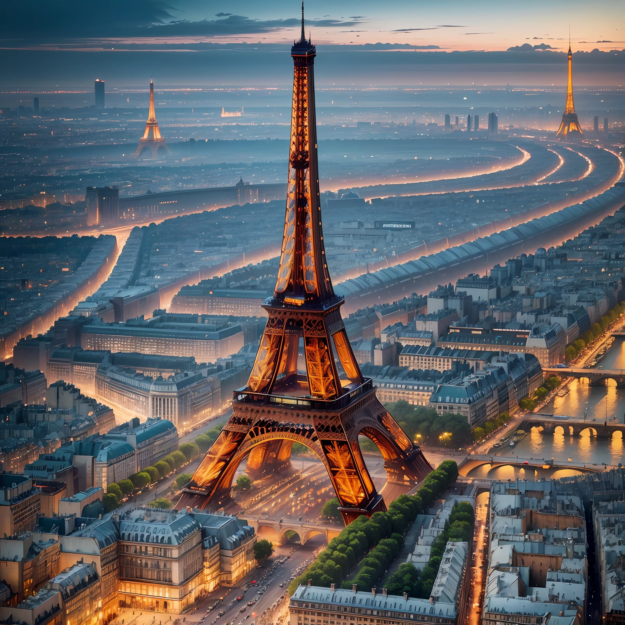 Paris, futuristic, futuristic Eiffel Tower, view from above --auto --s2