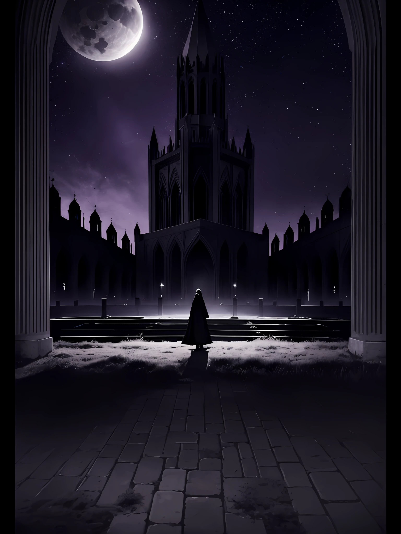 Dark black, silent gloom
The bells of the cathedral and the minaret of mosques call for death
In gloomy dreams I was touched by sin
With the arrival of the night with its purple shade
Drift through shallow graves
The soul flows in the wind
Darkness is the grace in which I am
Collect luck from the graves of the dead
As darkness falls and cold silence prevails
The night void will become my faith
Where the shadows dance
So that it flies in the meridian zones
With a desire for dark romance