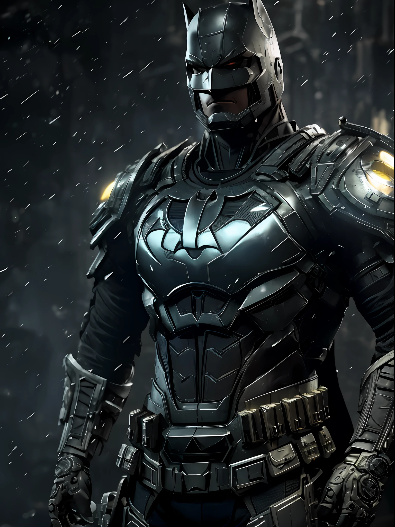 3d render of a highly detailed [Batman|Cyborg] wearing cybernetics and intricate detail armor with armored plates, hdr, 8k, subsurface scattering, specular light, highres, octane render, ray traced