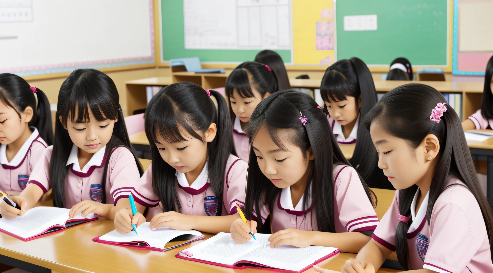 Girls, study, Asia, classroom