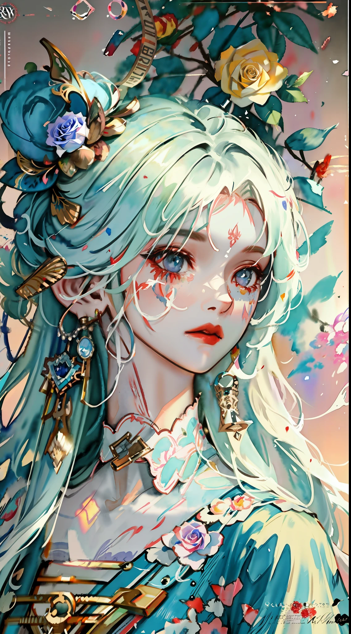 wtrcolor style, (rose) digital art, official art, blown by the wind, masterpiece, beautiful, ((watercolor)), paint splatter, intricate detail. Great detail, [dripping:0.7], Trending on Artstation, Rachel Walker