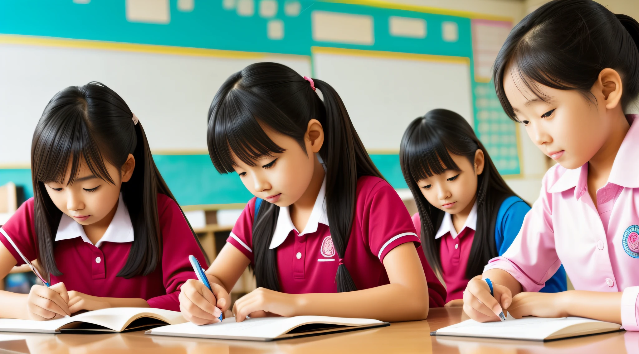 Girls, study, Asia, classroom