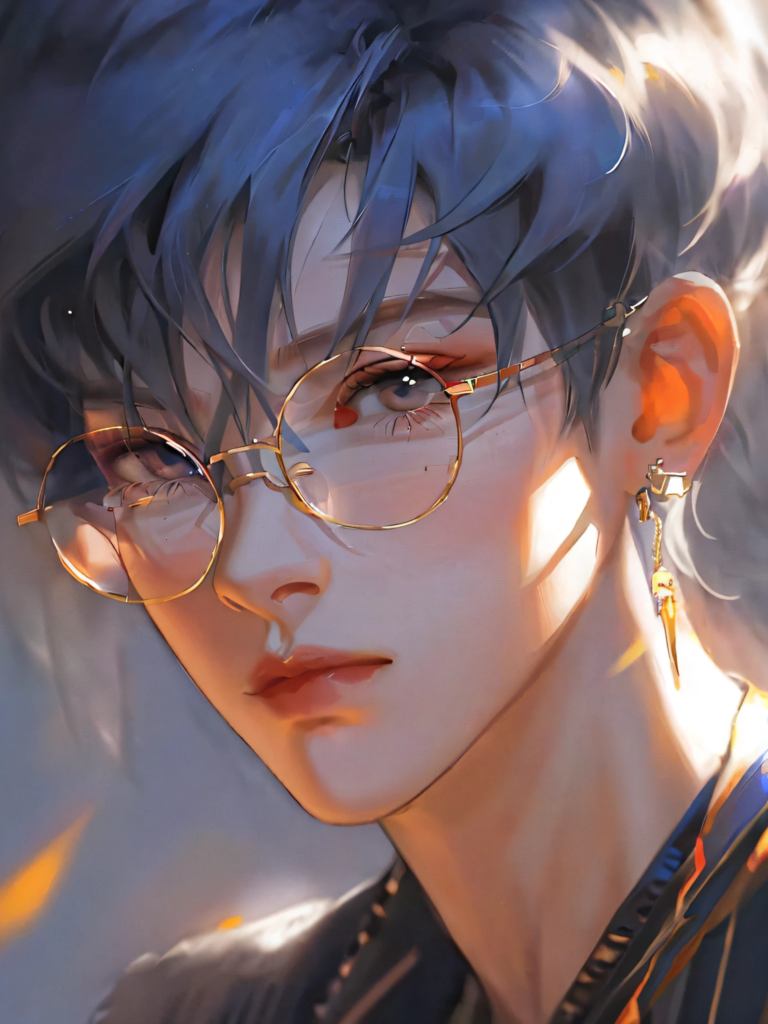 Anime boy staring at the camera with glasses and tie, Gouviz style artwork, inspired by Cheng Yanjun, high quality portrait, stunning anime face portrait, Guvizi, Yan Juncheng, beautiful anime portrait, wearing glasses, anime style portrait, digital anime illustration, anime portrait of a handsome man, inspired by Bian Shoumin, 8k