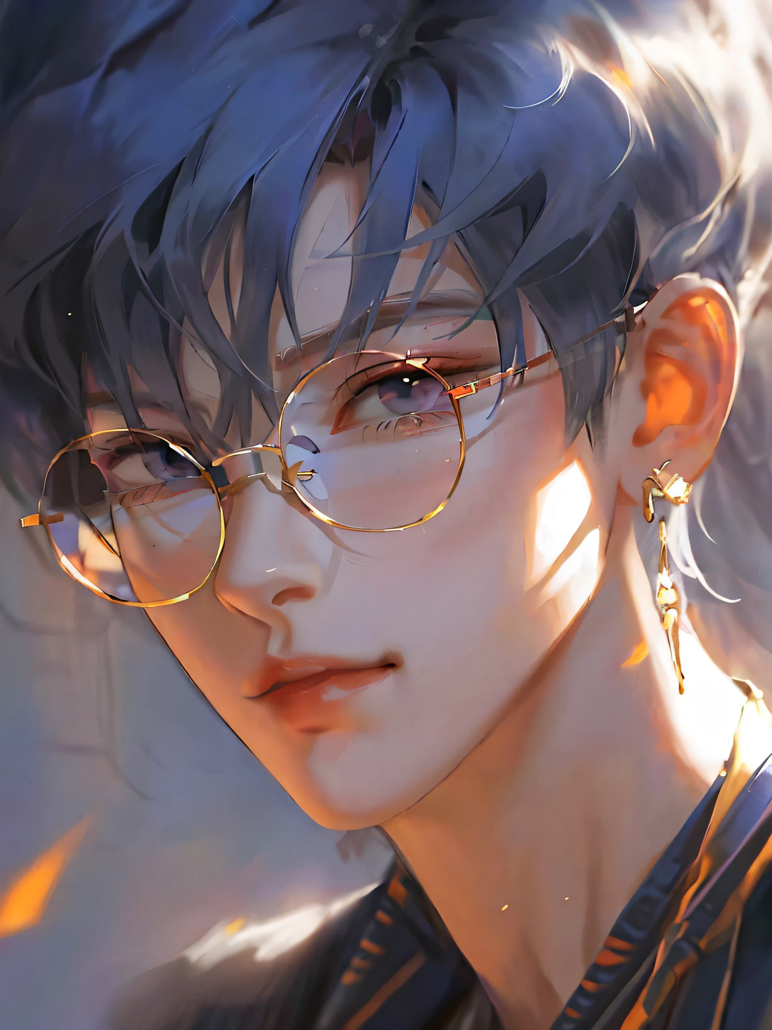 Anime boy staring at the camera with glasses and tie, Gouviz style artwork, inspired by Cheng Yanjun, high quality portrait, stunning anime face portrait, Guvizi, Yan Juncheng, beautiful anime portrait, wearing glasses, anime style portrait, digital anime illustration, anime portrait of a handsome man, inspired by Bian Shoumin, 8k