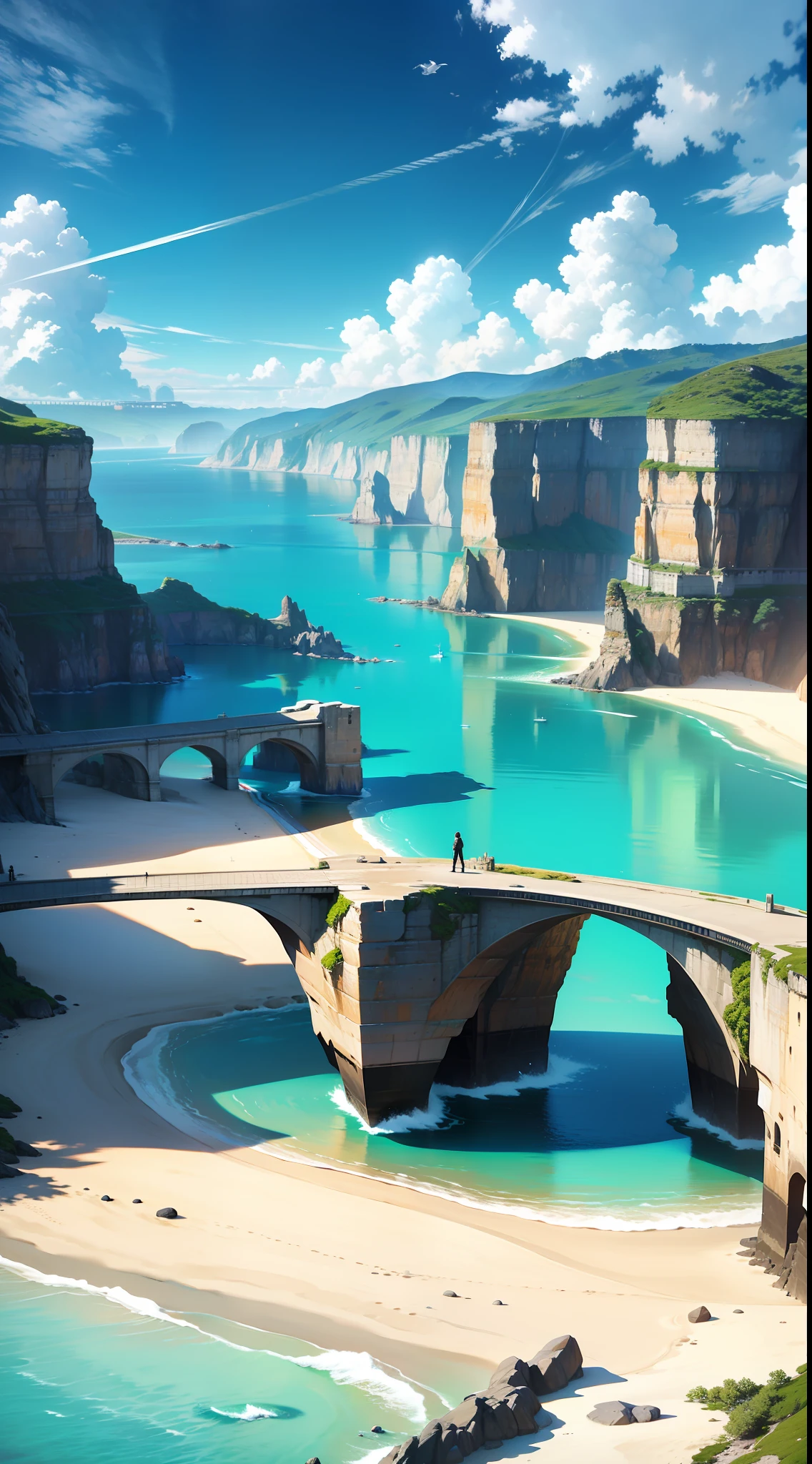 A breathtaking landscape, with imposing cliffs next to a beach of clear sands and turquoise waters.