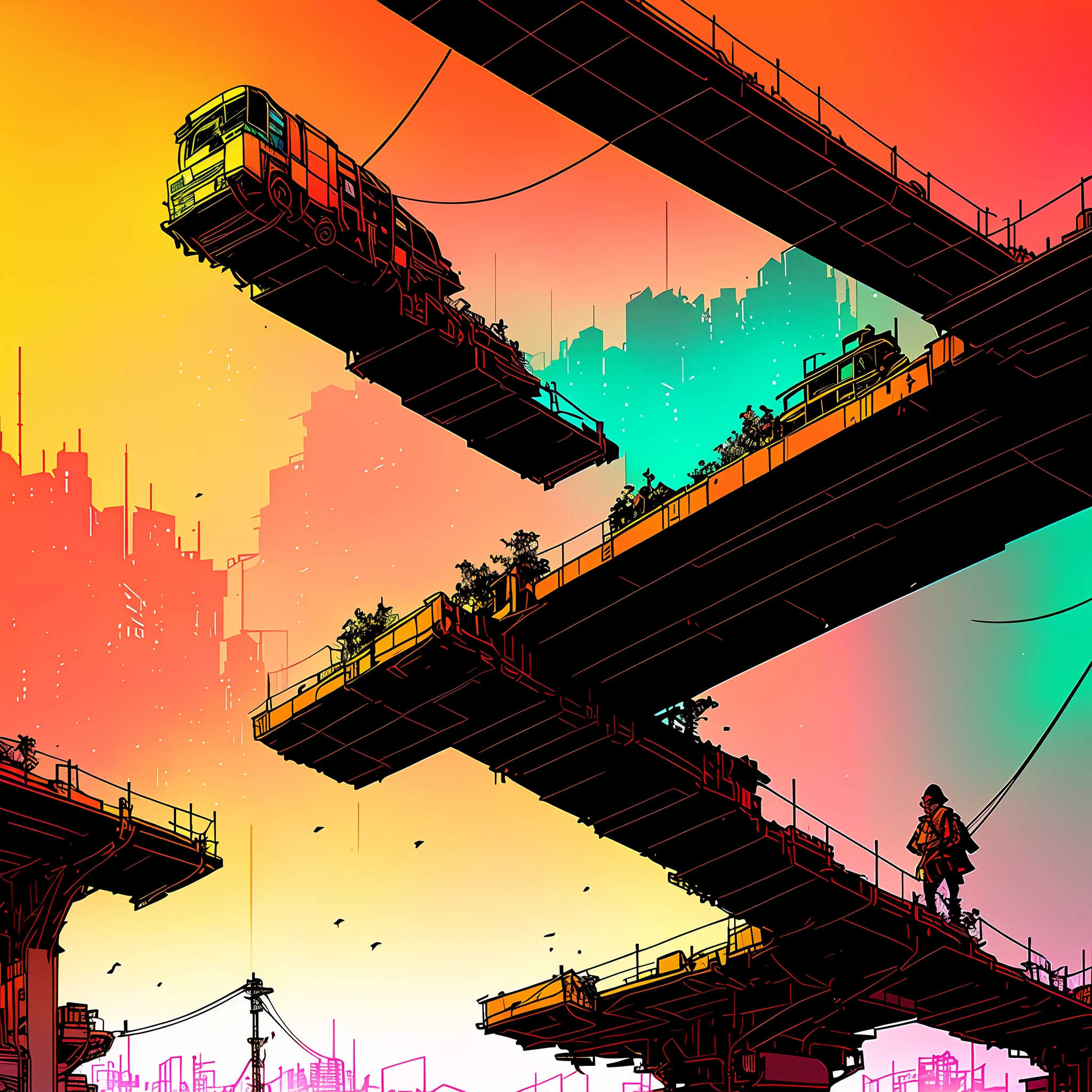 nvinkpunk, elevated rail, red and white color scheme, beautiful intricate filegrid, intricate, elegant, highly detailed, digital painting, artstation, concept art, smooth, sharp focus, illustration, 8k